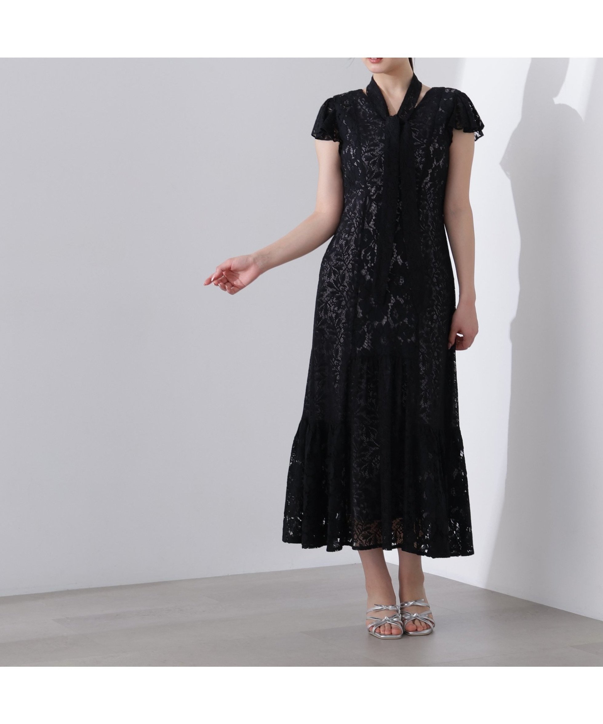 【プロポーション ボディドレッシング/PROPORTION BODY DRESSING】のL タイ付きレースワンピース インテリア・キッズ・メンズ・レディースファッション・服の通販 founy(ファウニー) 　ファッション　Fashion　レディースファッション　Fashion for Women　ワンピース　Dresses　ミックス　Mix, Mixed Style　レース　Lace, Lace Fabric　エレガント 上品　Elegant　ブラック|ID: prp329100004982067 ipo3291000000037325055