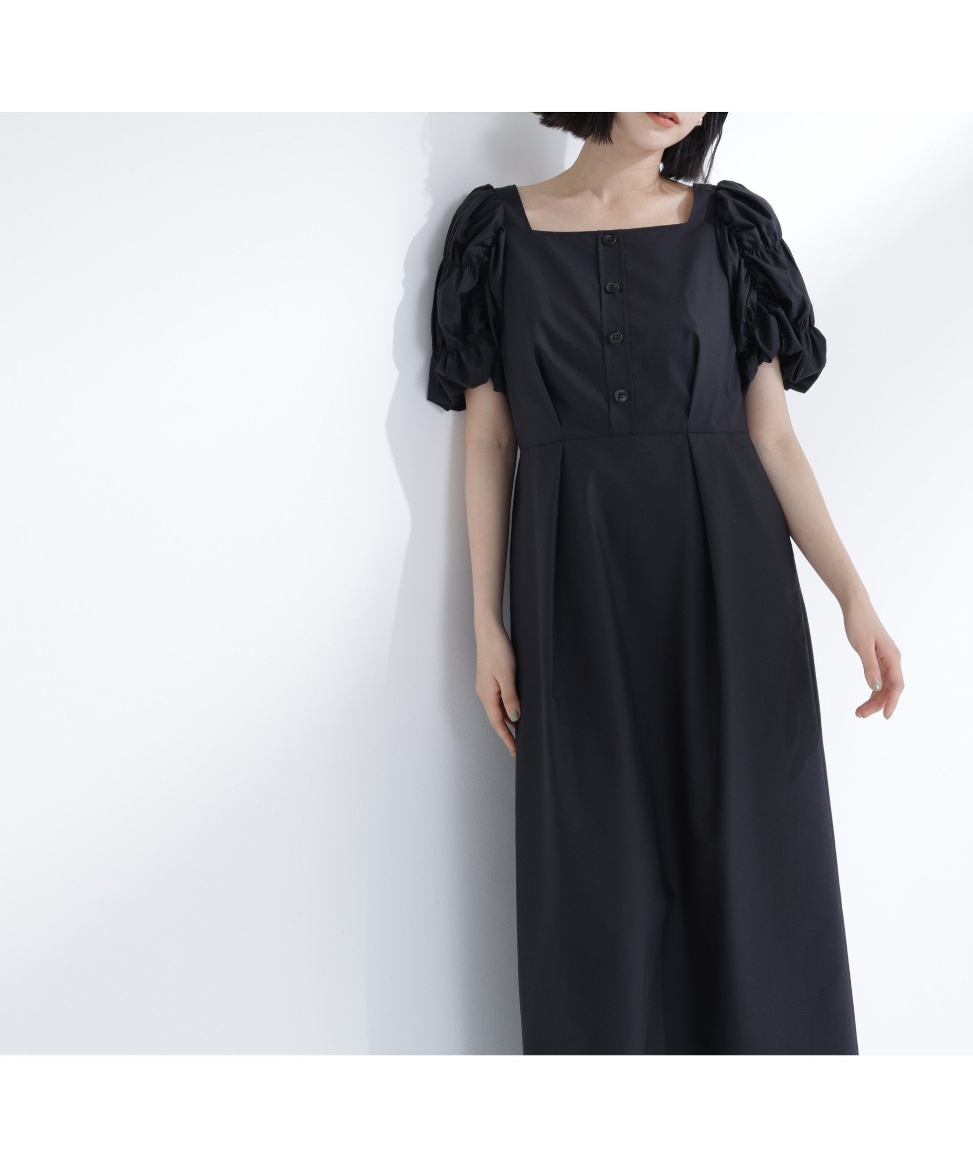 【ナチュラル ビューティー ベーシック/NATURAL BEAUTY BASIC】のパフィースリーブナローワンピース インテリア・キッズ・メンズ・レディースファッション・服の通販 founy(ファウニー) 　ファッション　Fashion　レディースファッション　Fashion for Women　ワンピース　Dresses　フロント　Front, Front Design　ブラック|ID: prp329100004982073 ipo3291000000037325075