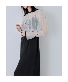 【ビーフラット/bflat】のパールブラウスセットドレス 2点セット キャミワンピース 結婚式 成人式 二次会 大人の最旬トレンドファッション＆コーディネート founy(ファウニー) ファッション Fashion レディースファッション Fashion for Women ワンピース Dresses フォーマル・パーティードレス・結婚式用ドレス Elegant & Casual Dresses キャミソールワンピース Camisole Dresses イレギュラー Irregular Design カフス Cuff Design キャミワンピース Cami Dress, Slip Dress スリーブ Sleeve, Long Sleeve / Short Sleeve ドット Polka Dot, Dot Pattern バルーン Balloon, Balloon Silhouette パール Pearl, Pearl Accent フリル Frill, Ruffle ボレロ Bolero, Short Cardigan おすすめ Recommended / Our Picks 結婚式 Wedding 披露宴 Wedding Reception 二次会 After Party |ID:prp329100004982087