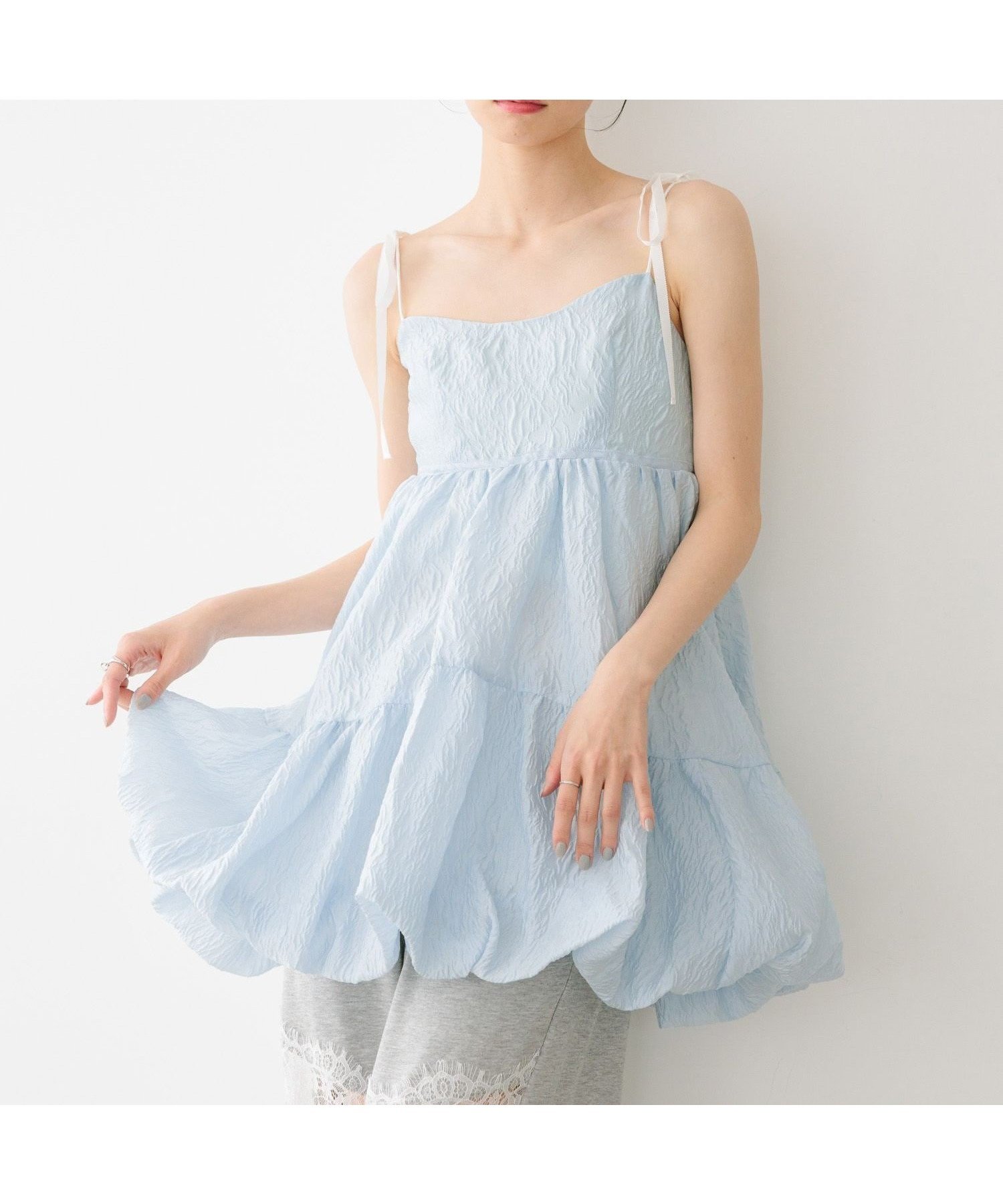 【ヘザー/Heather】のジャガードバルーンリボンミニワンピース インテリア・キッズ・メンズ・レディースファッション・服の通販 founy(ファウニー) 　ファッション　Fashion　レディースファッション　Fashion for Women　ワンピース　Dresses　おすすめ　Recommended / Our Picks　スウェット / スエット　Sweatshirt, Sweatwear　ソックス　Socks, Hosiery　ダウン　Down, Puffer　デニム　Denim, Jeans Material　トレンド　Trend, Trending Now　ドット　Polka Dot, Dot Pattern　フェミニン　Feminine, Girly　ミュール　Mule, Backless Shoes　リボン　Ribbon, Bow　人気　Popular, Best Seller　ブルー|ID: prp329100004982098 ipo3291000000037325177