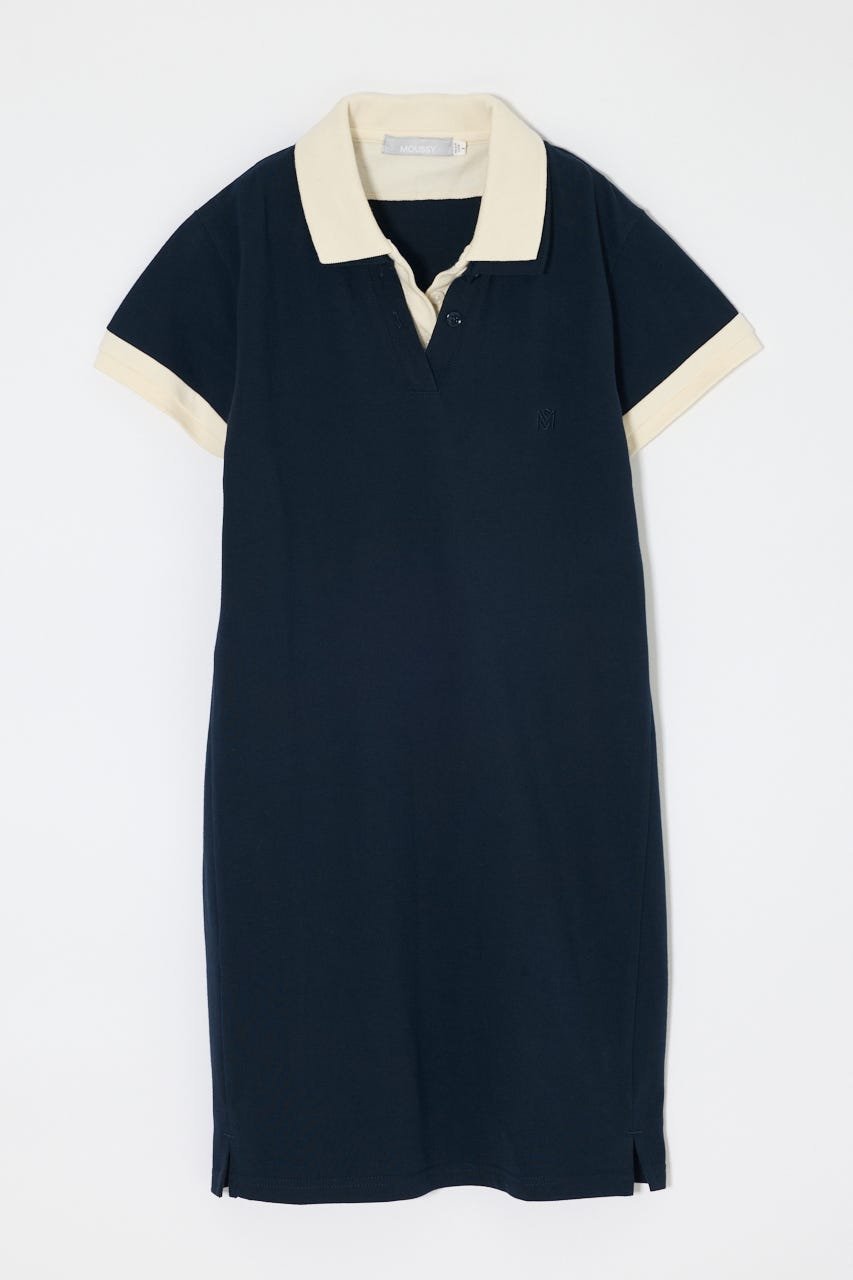 【マウジー/moussy】のCONTRAST POLO ドレス インテリア・キッズ・メンズ・レディースファッション・服の通販 founy(ファウニー) 　ファッション　Fashion　レディースファッション　Fashion for Women　ワンピース　Dresses　フォーマル・パーティードレス・結婚式用ドレス　Elegant & Casual Dresses　おすすめ　Recommended / Our Picks　クラシック　Classic, Timeless Style　サンダル　Sandals, Summer Shoes　ダウン　Down, Puffer　ドレス　Dress, One-Piece　バランス　Balance, Style Balance　ロング　Long, Long-Length　人気　Popular, Best Seller　再入荷　Restock / Back in Stock　半袖　Short Sleeve, Half Sleeve　NVY|ID: prp329100004982112 ipo3291000000037325240