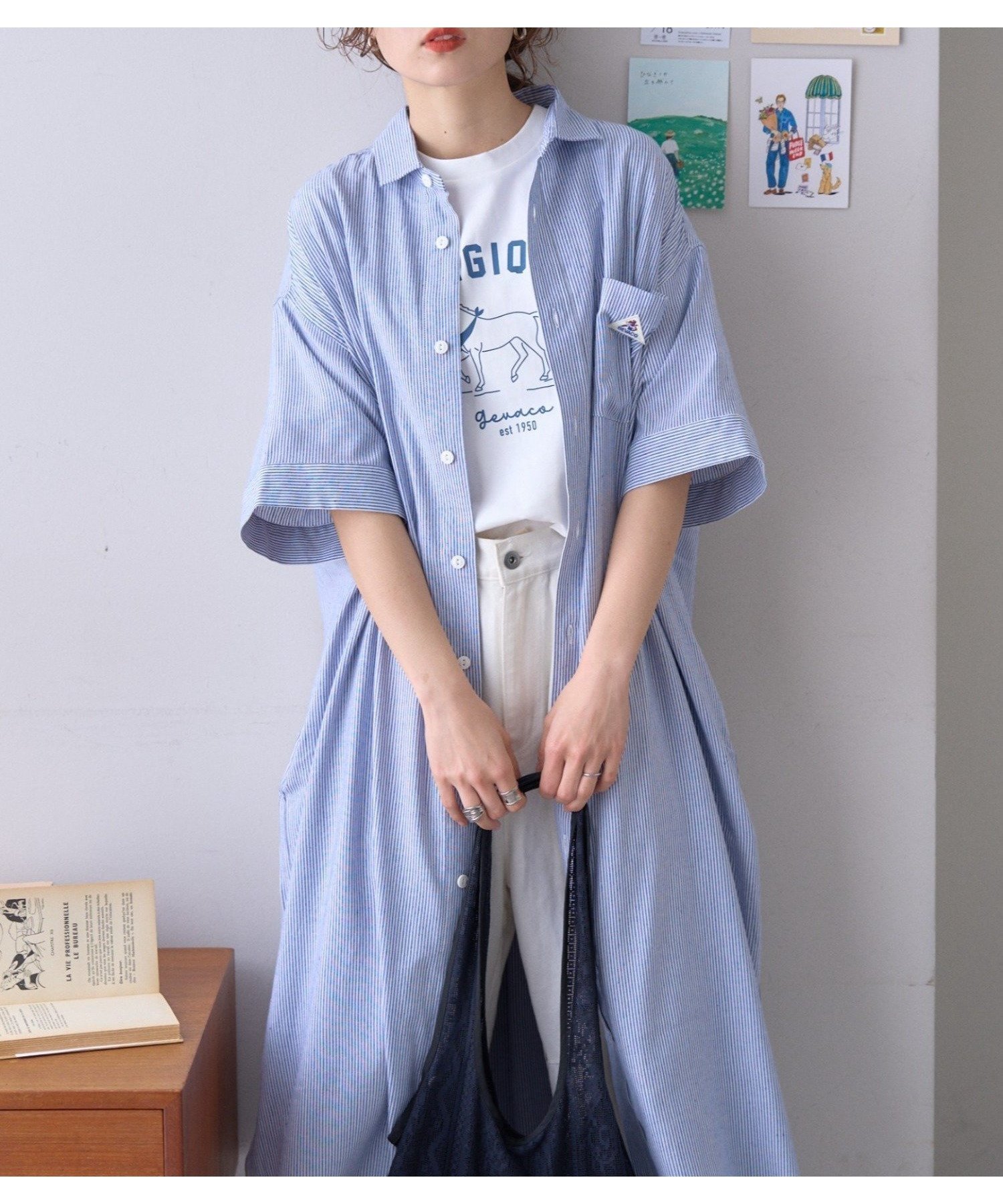 【チャオパニックティピー/CIAOPANIC TYPY】の【GEVACO】綿麻半袖シャツワンピース インテリア・キッズ・メンズ・レディースファッション・服の通販 founy(ファウニー) 　ファッション　Fashion　レディースファッション　Fashion for Women　ワンピース　Dresses　シャツワンピース / 1枚で着映えコーデ　Shirt Dresses　カーディガン　Cardigan, Knitwear　サンダル　Sandals, Summer Shoes　ストライプ　Stripe, Striped Pattern　スニーカー　Sneakers, Trainers　タンク　Tank Top, Sleeveless Top　デニム　Denim, Jeans Material　半袖　Short Sleeve, Half Sleeve　羽織　Haori, Light Jacket　リラックス　Relax, Relaxed Fit　レギンス　Leggings, Stretch Pants　ロング　Long, Long-Length　ワーク　Workwear, Utility Style　おすすめ　Recommended / Our Picks　夏　Summer　ブルー|ID: prp329100004982129 ipo3291000000037325296