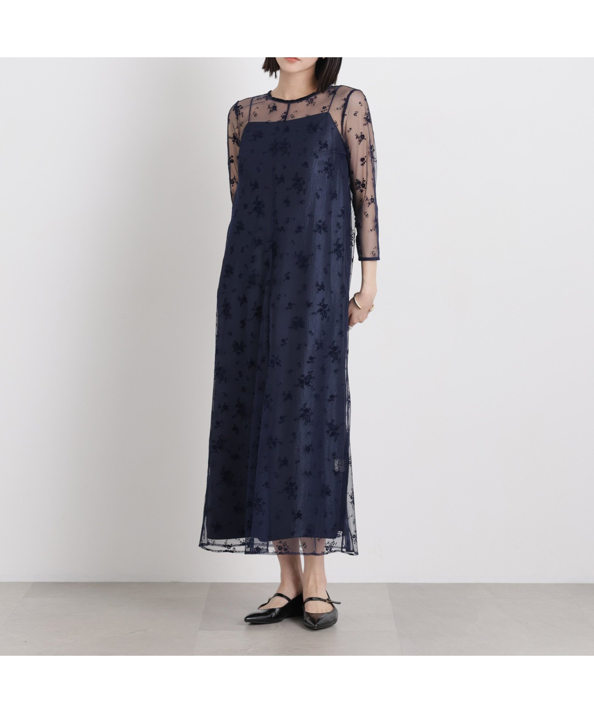【ナノ ユニバース/nano universe】のkaene/フロッキーサテン2wayドレス インテリア・キッズ・メンズ・レディースファッション・服の通販 founy(ファウニー) 　ファッション　Fashion　レディースファッション　Fashion for Women　ワンピース　Dresses　フォーマル・パーティードレス・結婚式用ドレス　Elegant & Casual Dresses　アクセサリー　Fashion Accessories　インナー　Innerwear　ショール　Shawl, Wrap　トレンド　Trend, Trending Now　ドレス　Dress, One-Piece　パール　Pearl, Pearl Accent　フラワー　Flower, Floral　ベロア　Velour, Soft Velvet　ペチコート　Petticoat, Underskirt　ボレロ　Bolero, Short Cardigan　リボン　Ribbon, Bow　おすすめ　Recommended / Our Picks　2026年　2026　2026春夏・S/S　Spring/Summer 2026 SS26　ネイビー|ID: prp329100004982140 ipo3291000000037325336