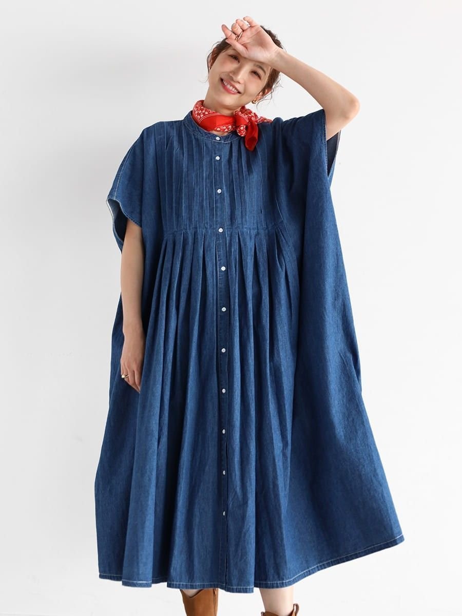 【ヴァン/Vin】のフロントタックデニムワンピース インテリア・キッズ・メンズ・レディースファッション・服の通販 founy(ファウニー) 　ファッション　Fashion　レディースファッション　Fashion for Women　ワンピース　Dresses　スニーカー　Sneakers, Trainers　デニム　Denim, Jeans Material　フロント　Front, Front Design　ボックス　Boxy, Box Shape　ロイヤルブルー|ID: prp329100004982142 ipo3291000000037325342