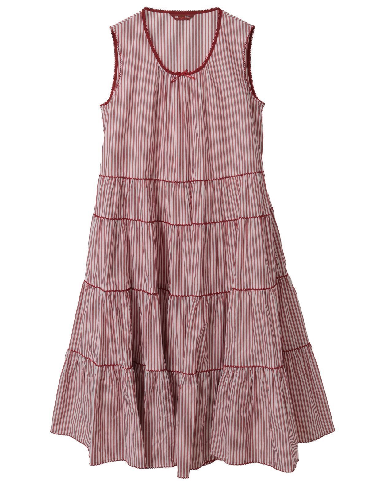 【ピンクハウス/PINK HOUSE】のストライプノースリーブチュニックブラウス インテリア・キッズ・メンズ・レディースファッション・服の通販 founy(ファウニー) 　ファッション　Fashion　レディースファッション　Fashion for Women　トップス・カットソー　Cut & Sew Tops　キャミソール&ノースリーブ　Camisoles & Sleeveless Tops　シャツ・ブラウス・オフィスカジュアル　Elegant Blouses & Button-Ups　コンパクト　Compact, Small Size　シンプル　Simple, Minimal　ストライプ　Stripe, Striped Pattern　チュニック　Tunic, Long Top　ノースリーブ　Sleeveless, No-Sleeve　ブロード　Broadcloth, Fine Cotton　プリント　Print, Printed Pattern　エレガント 上品　Elegant　アカ|ID: prp329100004982157 ipo3291000000037325396