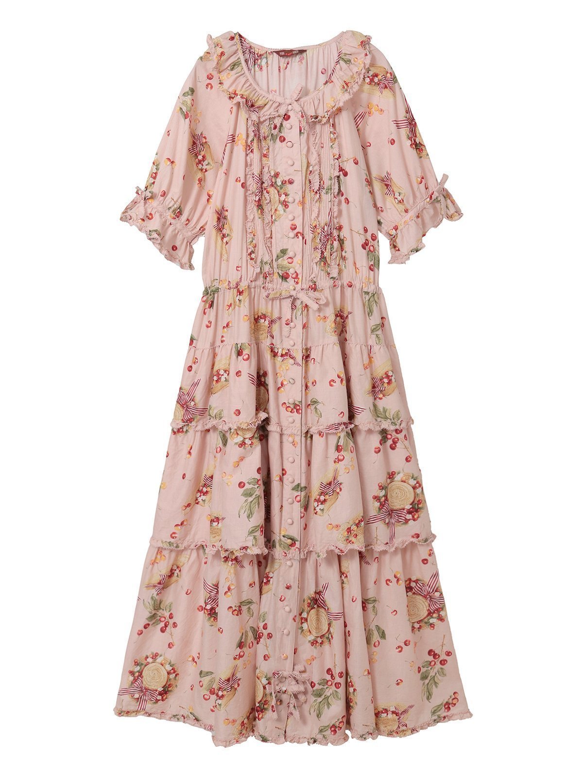 【ピンクハウス/PINK HOUSE】のさくらんぼの日曜日プリントワンピース インテリア・キッズ・メンズ・レディースファッション・服の通販 founy(ファウニー) 　ファッション　Fashion　レディースファッション　Fashion for Women　ワンピース　Dresses　シンプル　Simple, Minimal　ストライプ　Stripe, Striped Pattern　スリーブ　Sleeve, Long Sleeve / Short Sleeve　チェリー　Cherry, Cherry Pattern　フリル　Frill, Ruffle　フロント　Front, Front Design　ブラウジング　Blouson Silhouette, Cinched Waist　プリント　Print, Printed Pattern　ペチコート　Petticoat, Underskirt　帽子　Hat, Headwear　リボン　Ribbon, Bow　ロング　Long, Long-Length　ピンク|ID: prp329100004982158 ipo3291000000037325404
