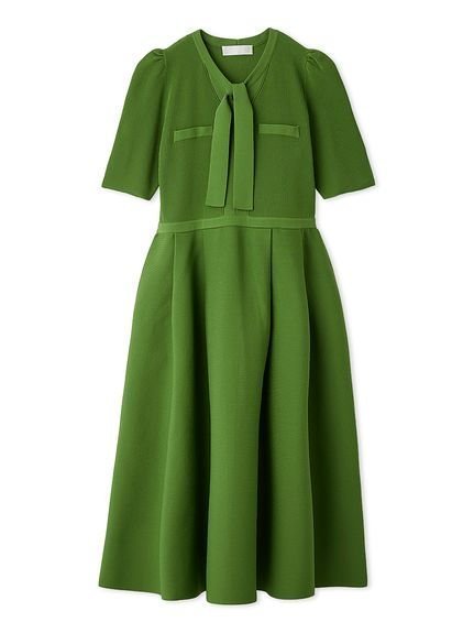 【セルフォード/CELFORD】の【UVカット】【洗える】ボウタイニットワンピース インテリア・キッズ・メンズ・レディースファッション・服の通販 founy(ファウニー) 　ファッション　Fashion　レディースファッション　Fashion for Women　ワンピース　Dresses　ニットワンピース　Knit Dresses　おすすめ　Recommended / Our Picks　アイレット　Eyelet Lace　ストレート　Straight, Straight Cut　スマート　Smart, Elegant　チュール　Tulip, Tulip Motif　フラット　Flat, Flat Shoes　エレガント 上品　Elegant　楽ちん　Easy Fit, Comfortable　洗える　Machine Washable　GRN[024]|ID: prp329100004982162 ipo3291000000037325422