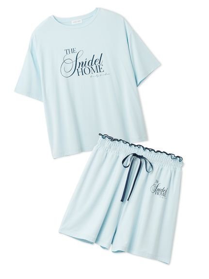 【スナイデル ホーム/SNIDEL HOME】の【接触冷感】ロゴTシャツセットアップ インテリア・キッズ・メンズ・レディースファッション・服の通販 founy(ファウニー) 　ファッション　Fashion　レディースファッション　Fashion for Women　トップス・カットソー　Cut & Sew Tops　シャツ・ブラウス・オフィスカジュアル　Elegant Blouses & Button-Ups　ロングTシャツ・Tシャツ　Longline T-Shirts & Tees　イエロー　Yellow　春　Spring　ショート　Short, Short Length　スマート　Smart, Elegant　セットアップ　Set-Up, Coordinated Outfit　とろみ　Fluid, Flowy Fabric　フリル　Frill, Ruffle　フロント　Front, Front Design　プリント　Print, Printed Pattern　おすすめ　Recommended / Our Picks　夏　Summer　ギフト プレゼント　Gift / Present　SAX[083]|ID: prp329100004982166 ipo3291000000037325438
