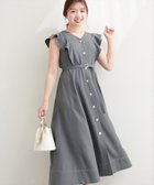 【ナチュラルクチュール/natural couture】のcanami 配色ステッチラッフル袖ワンピース チャコールグレー|ID: prp329100004982194 ipo3291000000037325526