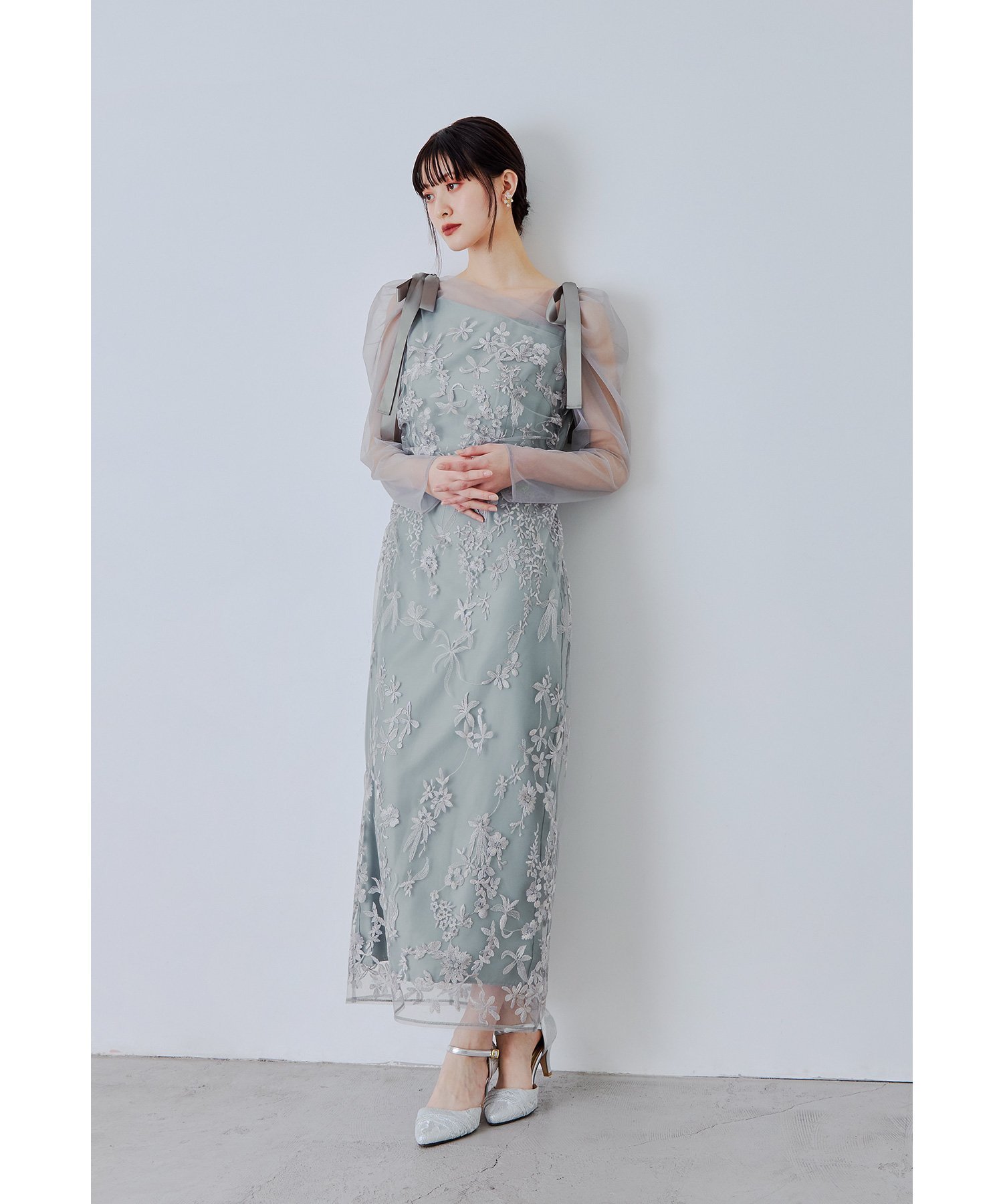 【ビーフラット/bflat】のオーロラグラデーションドレス 結婚式 二次会 成人式 同窓会 パーティードレス インテリア・キッズ・メンズ・レディースファッション・服の通販 founy(ファウニー) 　ファッション　Fashion　レディースファッション　Fashion for Women　ワンピース　Dresses　フォーマル・パーティードレス・結婚式用ドレス　Elegant & Casual Dresses　アシンメトリー　Asymmetrical Style　グラデーション　Gradient, Ombre　ショルダー　Shoulder, Shoulder Strap　ダブル　Double, Double-Breasted　チュール　Tulip, Tulip Motif　ドレス　Dress, One-Piece　長袖　Long Sleeve, Full Sleeve　バランス　Balance, Style Balance　フェミニン　Feminine, Girly　リボン　Ribbon, Bow　おすすめ　Recommended / Our Picks　結婚式　Wedding　披露宴　Wedding Reception　二次会　After Party　ミント|ID: prp329100004982198 ipo3291000000037325543