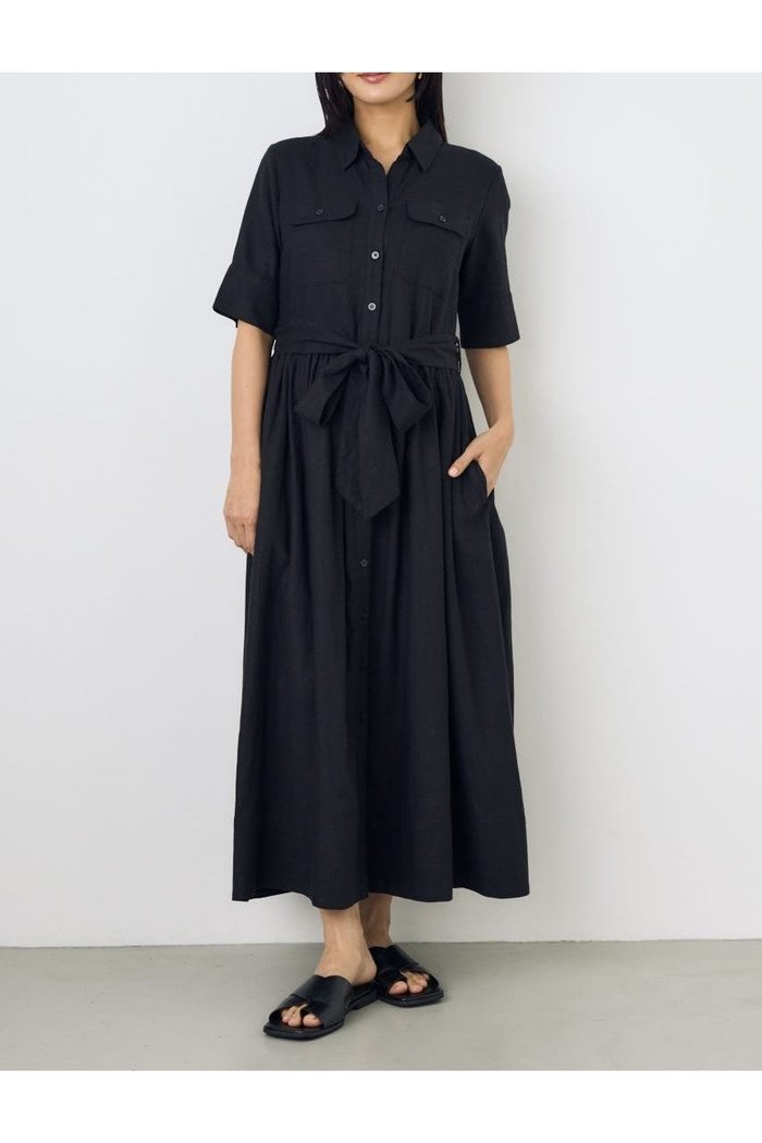 【アズール バイ マウジー/AZUL by moussy】のリネンベルテッドフレアボタンワンピース インテリア・キッズ・メンズ・レディースファッション・服の通販 founy(ファウニー) https://founy.com/ ファッション Fashion レディースファッション Fashion for Women ワンピース Dresses カーディガン Cardigan, Knitwear シューズ Shoes, Footwear ジャケット Jacket, Outerwear フラット Flat, Flat Shoes フレア Flare, Flared フロント Front, Front Design リネン Linen, Linen Fabric エレガント 上品 Elegant 夏 Summer |ID: prp329100004982204 ipo3291000000037325563
