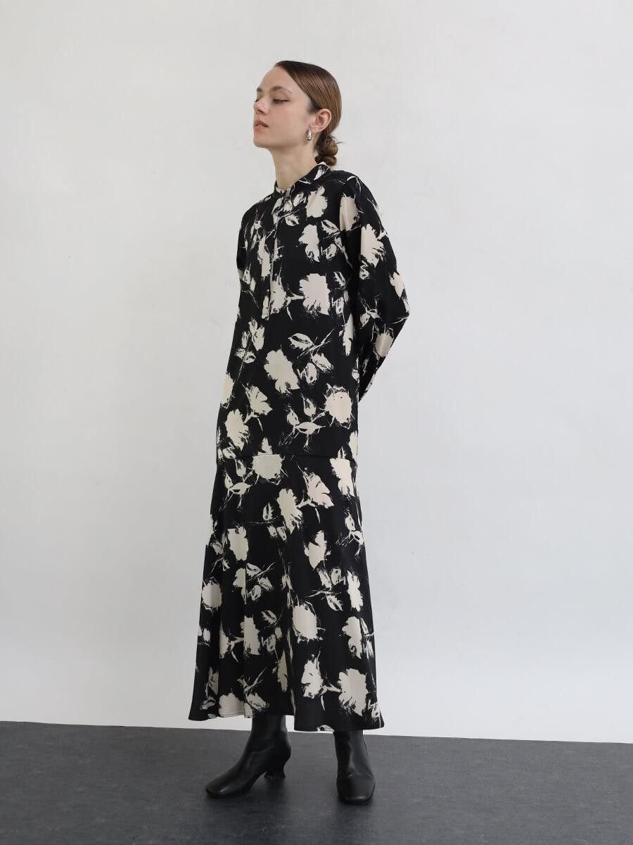 【ラシュッド/LASUD】のフラワーモチーフプリントワンピース インテリア・キッズ・メンズ・レディースファッション・服の通販 founy(ファウニー) 　ファッション　Fashion　レディースファッション　Fashion for Women　ワンピース　Dresses　フロント　Front, Front Design　プリント　Print, Printed Pattern　マーメイド　Mermaid, Fishtail Silhouette　エレガント 上品　Elegant　ブラック|ID: prp329100004982216 ipo3291000000037325612