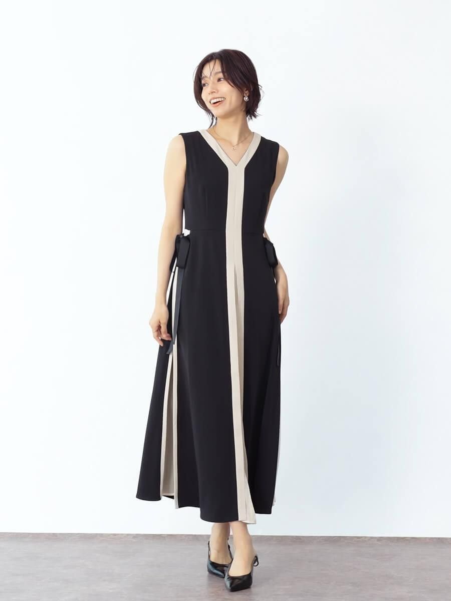 【ヴァン/Vin】のサイドテープバイカラーロングワンピース インテリア・キッズ・メンズ・レディースファッション・服の通販 founy(ファウニー) 　ファッション　Fashion　レディースファッション　Fashion for Women　ワンピース　Dresses　アクセサリー　Fashion Accessories　ノースリーブ　Sleeveless, No-Sleeve　フレア　Flare, Flared　エレガント 上品　Elegant　ブラック|ID: prp329100004982231 ipo3291000000037325656