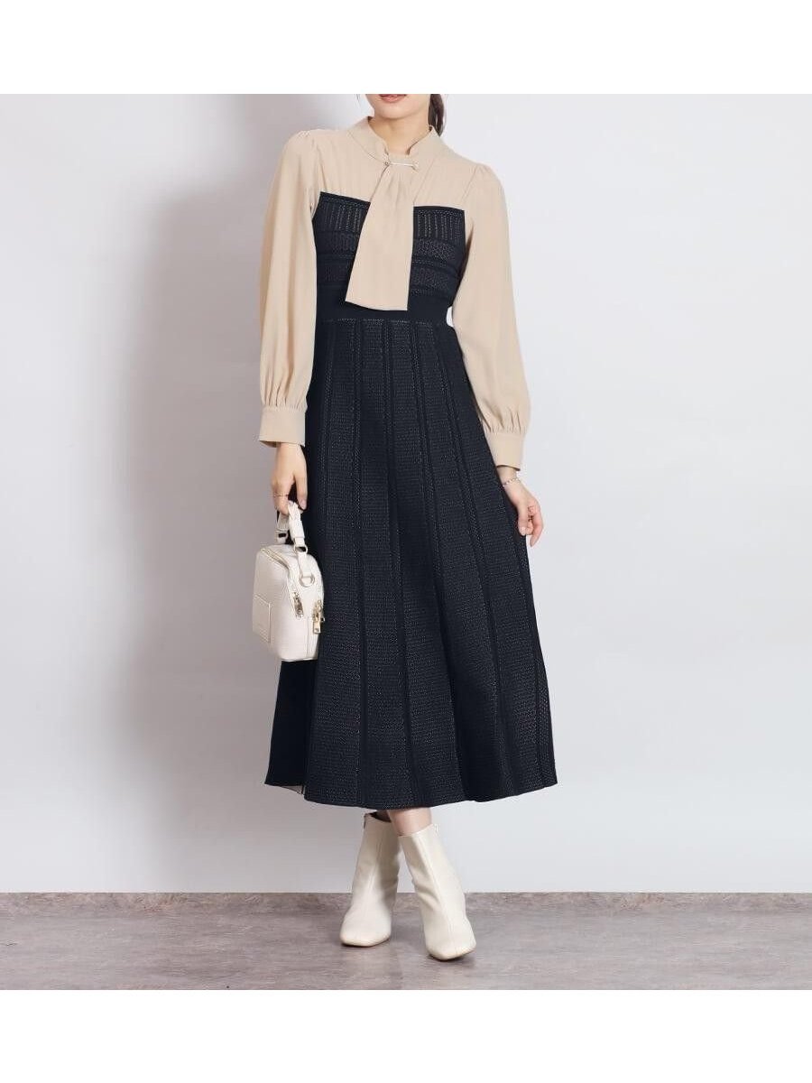【ヴァン/Vin】のブラウス×ニットドッキングワンピース 大人の最旬トレンドファッション＆コーディネート founy(ファウニー) 　ファッション　Fashion　レディースファッション　Fashion for Women　ワンピース　Dresses　アクセサリー　Fashion Accessories　クラシカル　Classical, Vintage-Inspired　コンパクト　Compact, Small Size　ショート　Short, Short Length　ドッキング　Docking, Mixed Material　パール　Pearl, Pearl Accent　ビスチェ　Bustier, Corset Top　ロング　Long, Long-Length　冬　Winter / This Winter　エレガント 上品　Elegant　 other-1|ID: prp329100004982232 ipo3291000000037325657