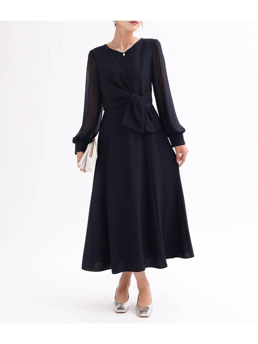 【ヴァン/Vin】のウエストリボンワンピース インテリア・キッズ・メンズ・レディースファッション・服の通販 founy(ファウニー) 　ファッション　Fashion　レディースファッション　Fashion for Women　ワンピース　Dresses　おすすめ　Recommended / Our Picks　カシュクール　Wrap Design　フォーマル　Formal, Dressy　フレア　Flare, Flared　フロント　Front, Front Design　エレガント 上品　Elegant　二次会　After Party　結婚式　Wedding　ネイビー|ID: prp329100004982236 ipo3291000000037325667