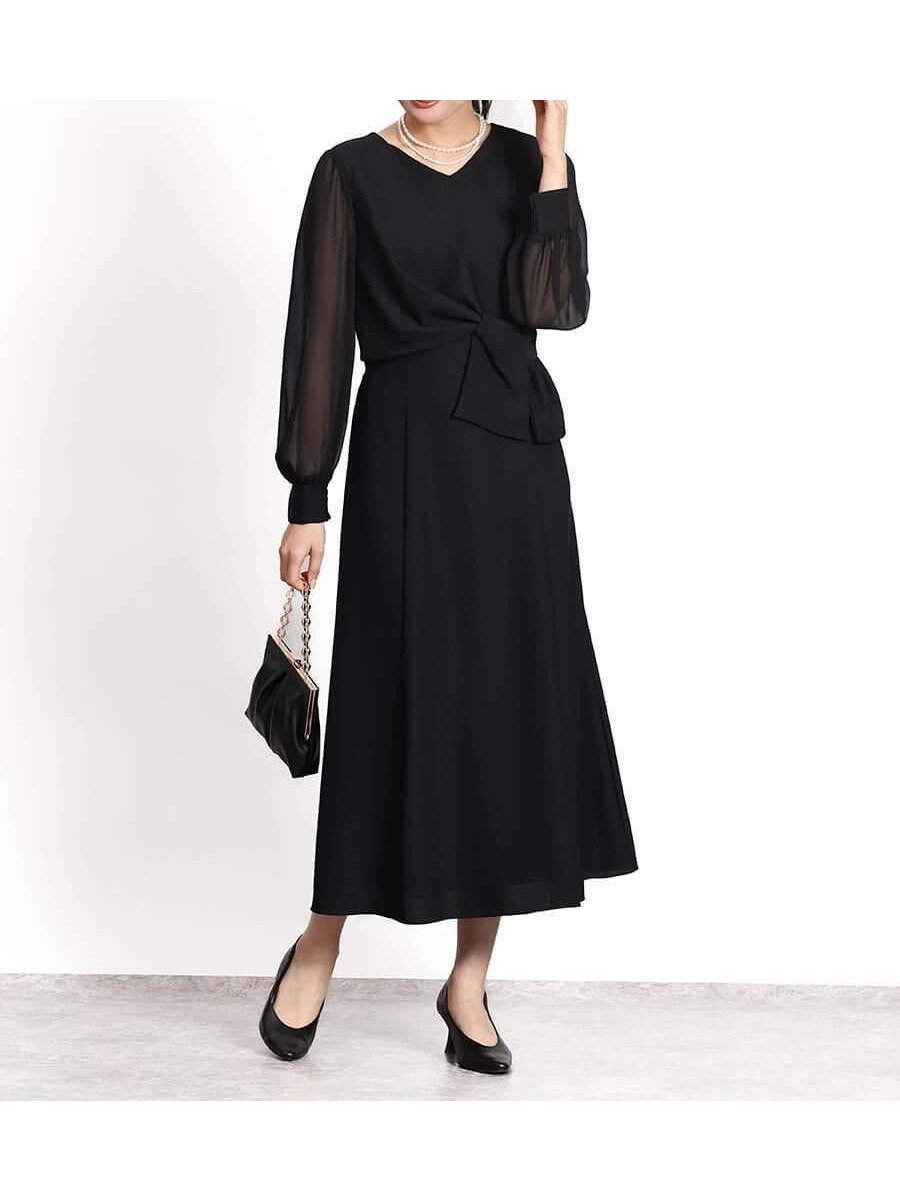 【ヴァン/Vin】のウエストリボンワンピース インテリア・キッズ・メンズ・レディースファッション・服の通販 founy(ファウニー) 　ファッション　Fashion　レディースファッション　Fashion for Women　ワンピース　Dresses　おすすめ　Recommended / Our Picks　カシュクール　Wrap Design　フォーマル　Formal, Dressy　フレア　Flare, Flared　フロント　Front, Front Design　エレガント 上品　Elegant　二次会　After Party　結婚式　Wedding　ブラック|ID: prp329100004982236 ipo3291000000037325668