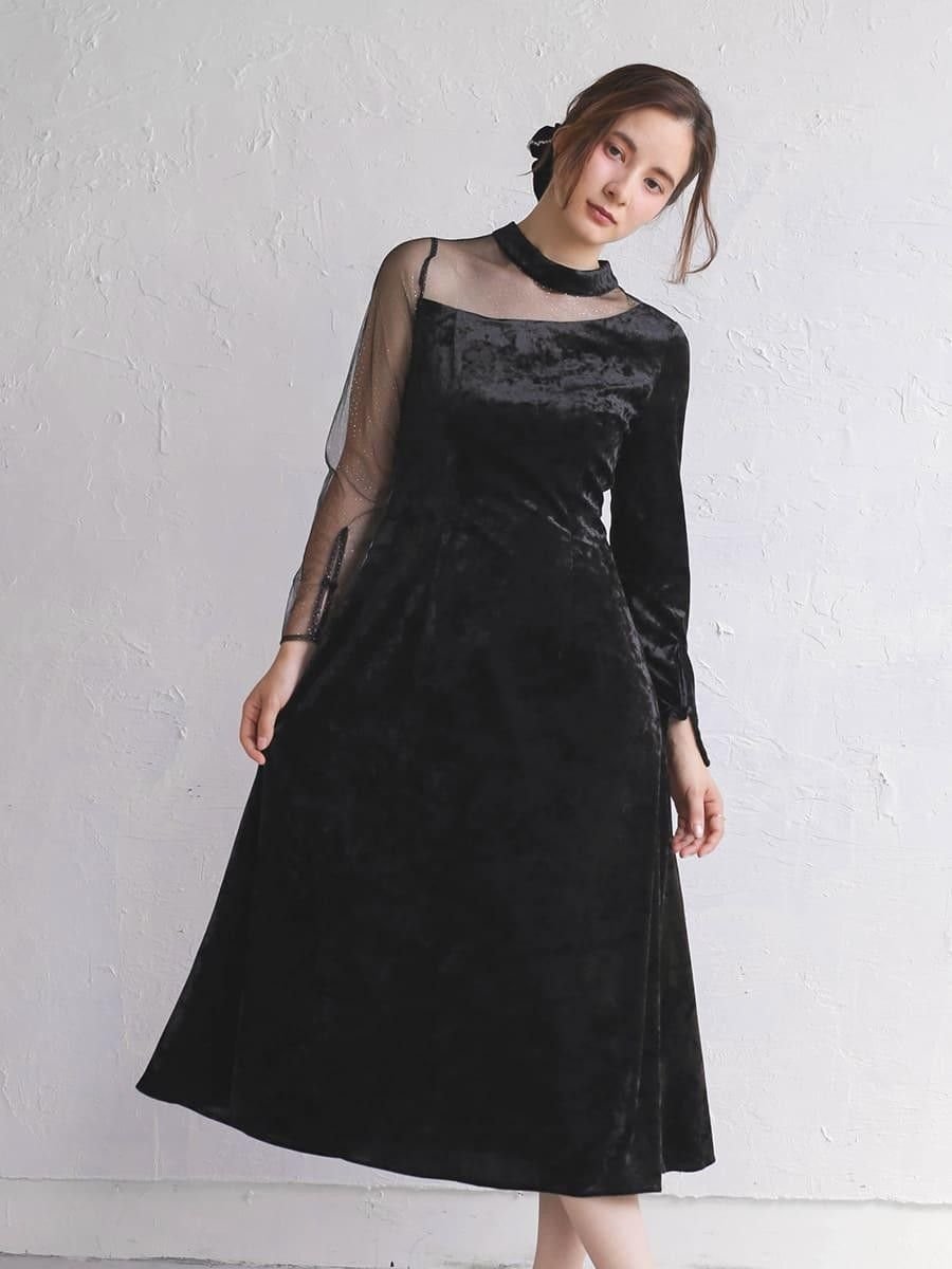 【ラシュッド/LASUD】のアシメベロアワンピース 大人の最旬トレンドファッション＆コーディネート founy(ファウニー) 　ファッション　Fashion　レディースファッション　Fashion for Women　ワンピース　Dresses　アシンメトリー　Asymmetrical Style　チュール　Tulip, Tulip Motif　ドット　Polka Dot, Dot Pattern　フレア　Flare, Flared　ベロア　Velour, Soft Velvet　エレガント 上品　Elegant　 other-1|ID: prp329100004982238 ipo3291000000037325672