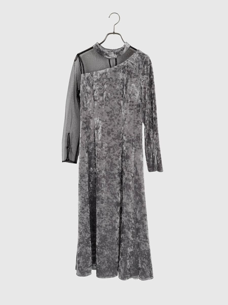 【ラシュッド/LASUD】のアシメベロアワンピース インテリア・キッズ・メンズ・レディースファッション・服の通販 founy(ファウニー) 　ファッション　Fashion　レディースファッション　Fashion for Women　ワンピース　Dresses　アシンメトリー　Asymmetrical Style　チュール　Tulip, Tulip Motif　ドット　Polka Dot, Dot Pattern　フレア　Flare, Flared　ベロア　Velour, Soft Velvet　エレガント 上品　Elegant　ライトグレー|ID: prp329100004982238 ipo3291000000037325674