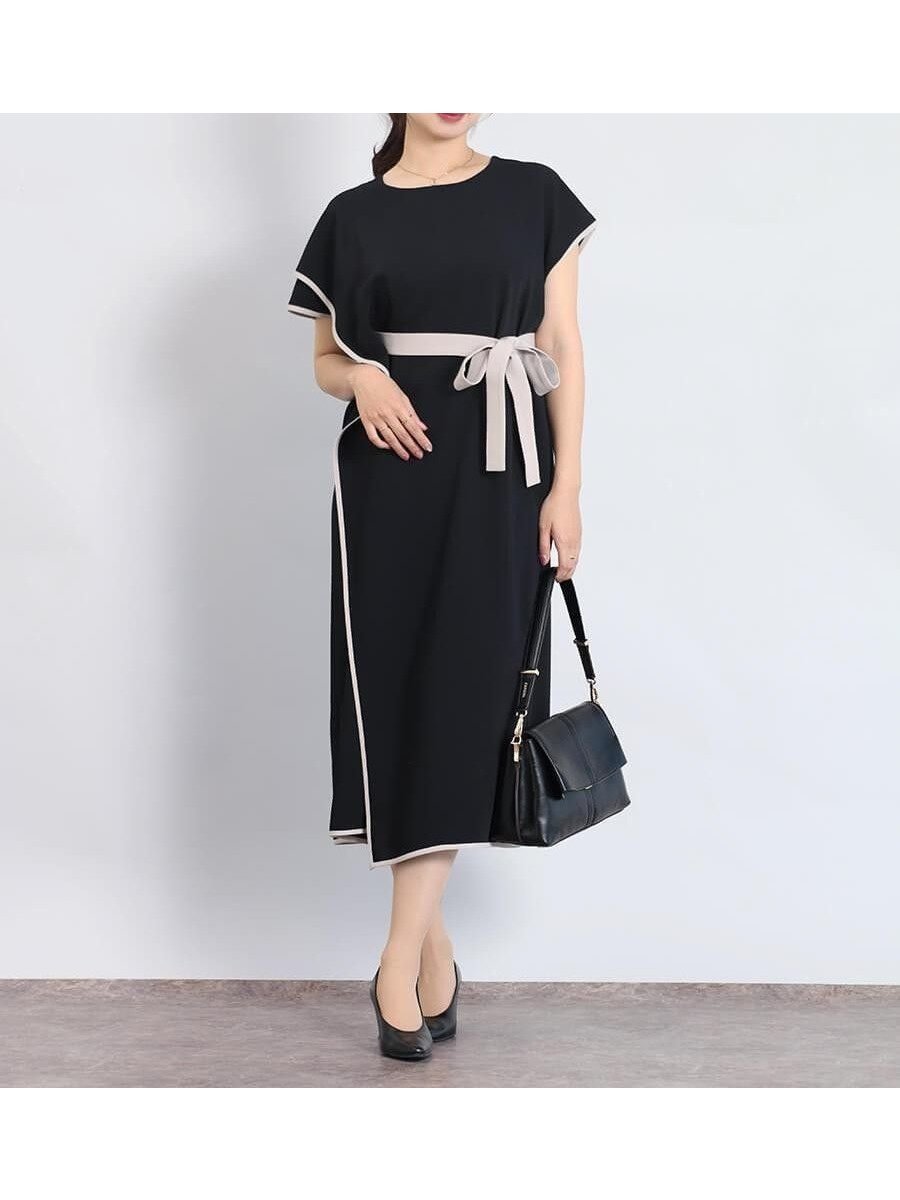 【ヴァン/Vin】の配色ラップワンピース インテリア・キッズ・メンズ・レディースファッション・服の通販 founy(ファウニー) 　ファッション　Fashion　レディースファッション　Fashion for Women　ワンピース　Dresses　アクセサリー　Fashion Accessories　スタイリッシュ　Stylish, Fashionable　セレモニー　Ceremony　パイピング　Piping, Trim Design　フロント　Front, Front Design　ラップ　Wrap, Wrap Design　リボン　Ribbon, Bow　ビジネス 仕事 通勤　Business / Work / Commuting　ブラック|ID: prp329100004982239 ipo3291000000037325677