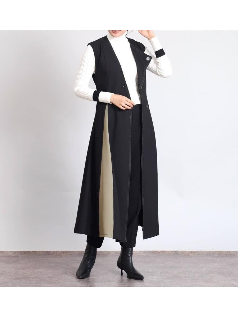 【ヴァン/Vin】の配色Aラインジレワンピ インテリア・キッズ・メンズ・レディースファッション・服の通販 founy(ファウニー) 　ファッション　Fashion　レディースファッション　Fashion for Women　アウター　Coat / Outerwear Collection　アシンメトリー　Asymmetrical Style　インナー　Innerwear　エレガント 上品　Elegant　ジャンスカ　Jumper Skirt, Pinafore Dress　フレア　Flare, Flared　ブラック|ID: prp329100004982240 ipo3291000000037325680
