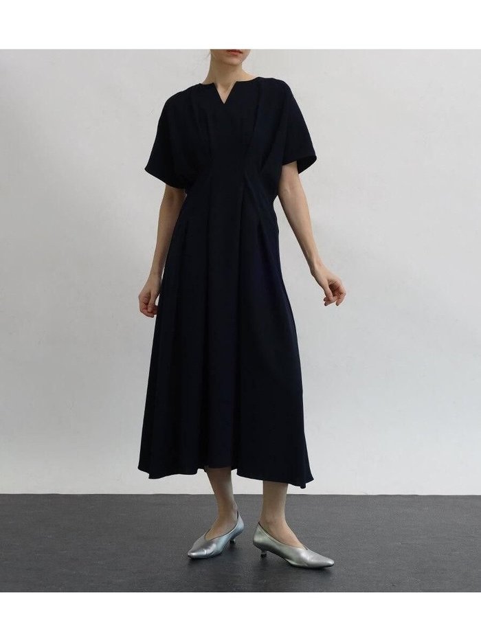 【ラシュッド/LASUD】のキーネックウエストタックワンピース インテリア・キッズ・メンズ・レディースファッション・服の通販 founy(ファウニー) https://founy.com/ ファッション Fashion レディースファッション Fashion for Women ワンピース Dresses ダブル Double, Double-Breasted ドレープ Drape, Draping Fabric フィット Fit, Slim Fit フロント Front, Front Design ワイド Wide, Wide Fit エレガント 上品 Elegant |ID: prp329100004982241 ipo3291000000037325681