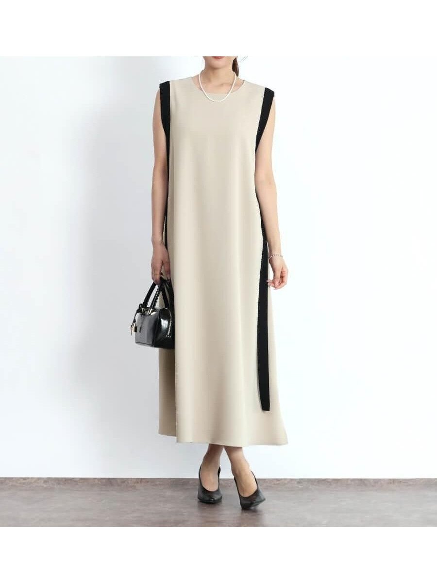 【ヴァン/Vin】のバイカラーテープAラインワンピース インテリア・キッズ・メンズ・レディースファッション・服の通販 founy(ファウニー) 　ファッション　Fashion　レディースファッション　Fashion for Women　ワンピース　Dresses　Aラインワンピース・フレアシルエット　A-Line Dresses / Flared Silhouette Dresses　おすすめ　Recommended / Our Picks　アクセサリー　Fashion Accessories　ノースリーブ　Sleeveless, No-Sleeve　フレア　Flare, Flared　リボン　Ribbon, Bow　ベージュ|ID: prp329100004982243 ipo3291000000037325687