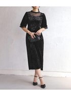 【ラシュッド/LASUD】のベロアストーンワンピース 大人の最旬トレンドファッション＆コーディネート founy(ファウニー) ファッション Fashion レディースファッション Fashion for Women ワンピース Dresses ストーン Stone, Gem-Like フリル Frill, Ruffle ベロア Velour, Soft Velvet ヨーク Yoke, Yoke Design エレガント 上品 Elegant thumbnail ブラック|ID: prp329100004982244 ipo3291000000037325692