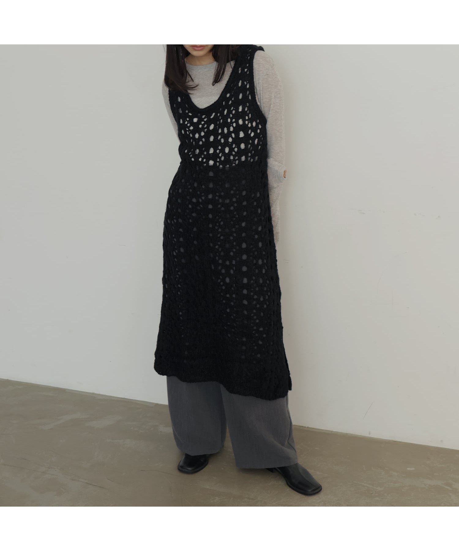 【ヘラム/hellam】のメッシュニットワンピース インテリア・キッズ・メンズ・レディースファッション・服の通販 founy(ファウニー) 　ファッション　Fashion　レディースファッション　Fashion for Women　ワンピース　Dresses　ニットワンピース　Knit Dresses　トレンド　Trend, Trending Now　ブラック|ID: prp329100004982249 ipo3291000000037325710