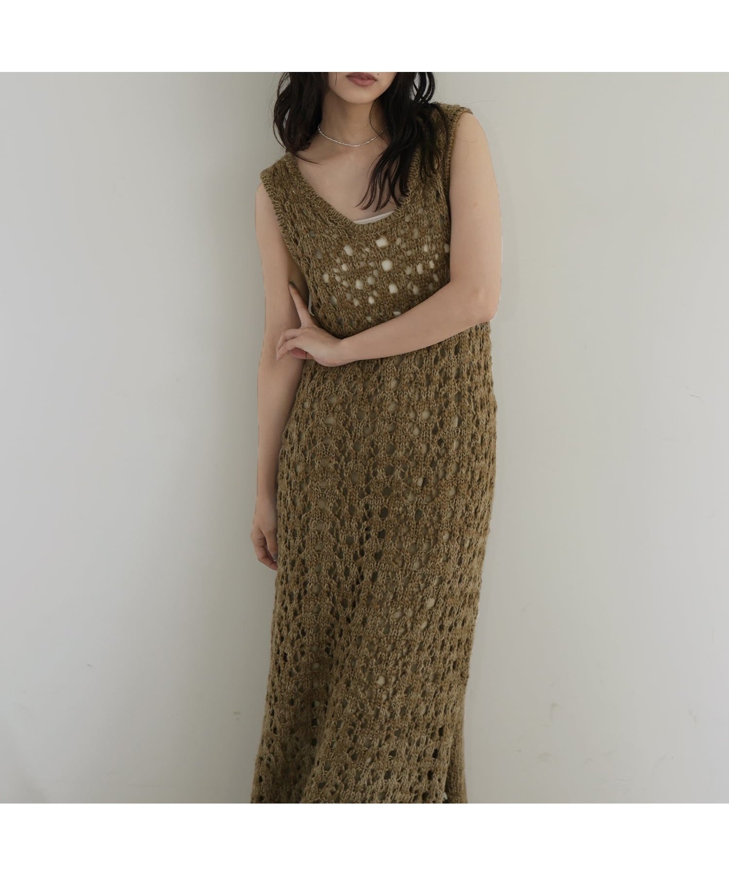 【ヘラム/hellam】のメッシュニットワンピース インテリア・キッズ・メンズ・レディースファッション・服の通販 founy(ファウニー) 　ファッション　Fashion　レディースファッション　Fashion for Women　ワンピース　Dresses　ニットワンピース　Knit Dresses　トレンド　Trend, Trending Now　ブラウン|ID: prp329100004982249 ipo3291000000037325711