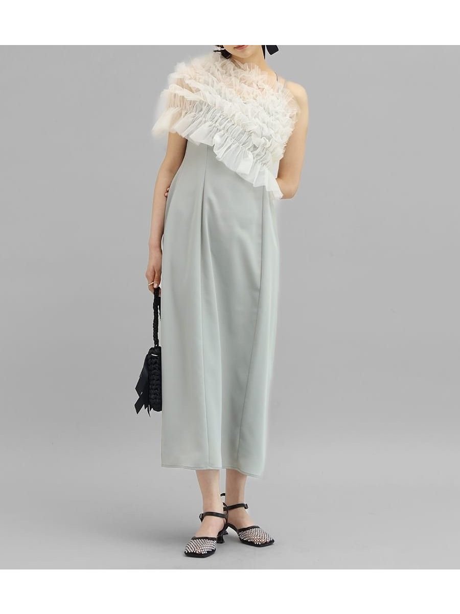 【ラシュッド/LASUD】のチュールティアードケープドレス インテリア・キッズ・メンズ・レディースファッション・服の通販 founy(ファウニー) 　ファッション　Fashion　レディースファッション　Fashion for Women　ワンピース　Dresses　フォーマル・パーティードレス・結婚式用ドレス　Elegant & Casual Dresses　アシンメトリー　Asymmetrical Style　キャミソール　Camisole, Spaghetti Strap Top　チュール　Tulip, Tulip Motif　フェミニン　Feminine, Girly　フリル　Frill, Ruffle　結婚式　Wedding　ライトグリーン|ID: prp329100004982253 ipo3291000000037325723