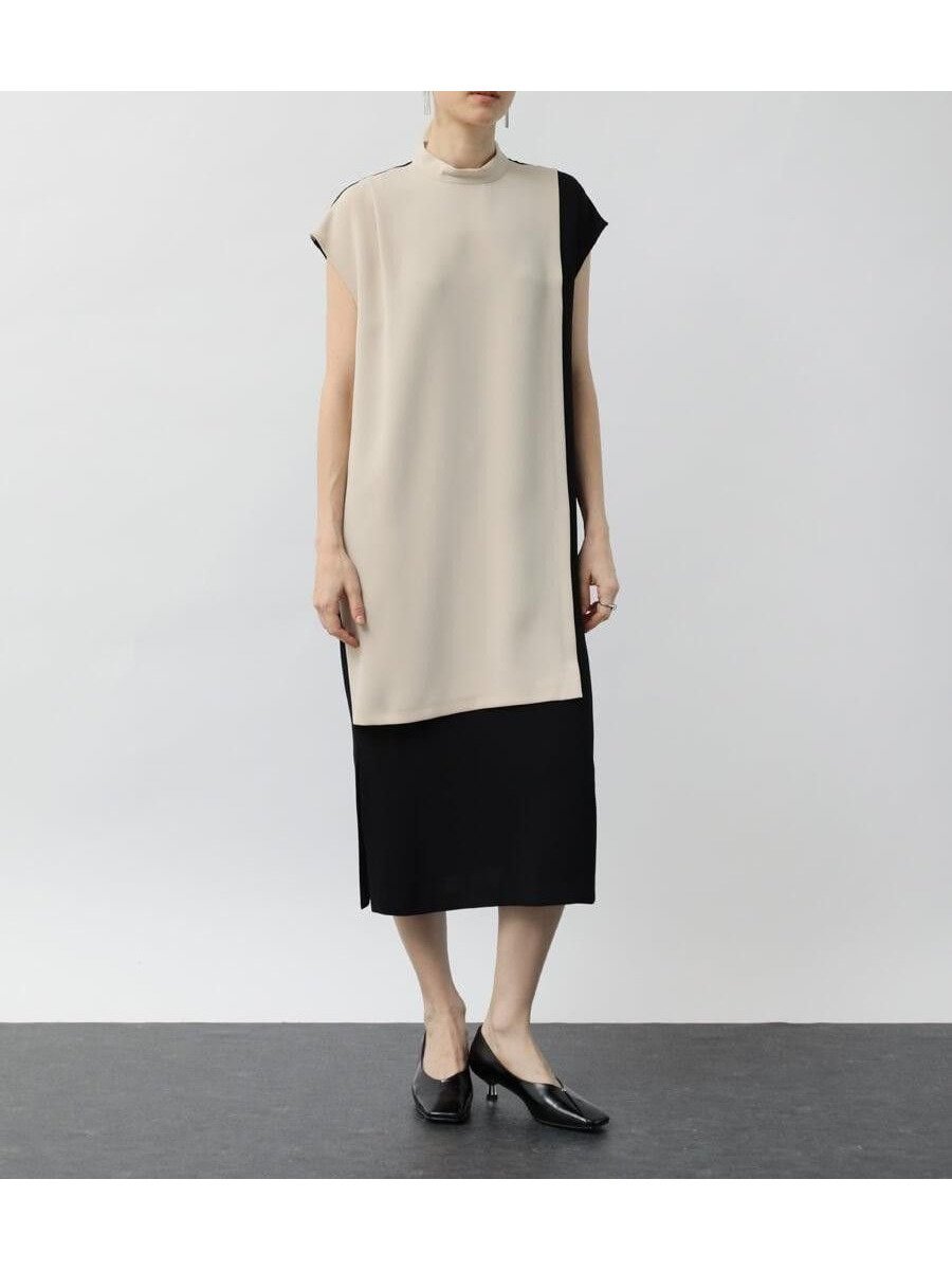 【ラシュッド/LASUD】のバイカラーボトルネックワンピース 大人の最旬トレンドファッション＆コーディネート founy(ファウニー) 　ファッション　Fashion　レディースファッション　Fashion for Women　ワンピース　Dresses　なめらか　Smooth, Silky Texture　シンプル　Simple, Minimal　ジョーゼット　Georgette, Semi-Sheer Fabric　バランス　Balance, Style Balance　フロント　Front, Front Design　ボトルネック　Bottle Neck, Mock Neck　エレガント 上品　Elegant　 other-1|ID: prp329100004982265 ipo3291000000037325756