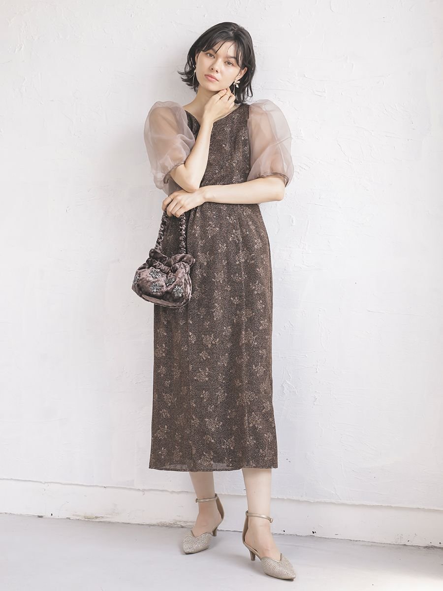 【ラシュッド/LASUD】のパフスリーブラメフラワードレス 大人の最旬トレンドファッション＆コーディネート founy(ファウニー) 　ファッション　Fashion　レディースファッション　Fashion for Women　ワンピース　Dresses　フォーマル・パーティードレス・結婚式用ドレス　Elegant & Casual Dresses　オーガンジー　Organza Fabric　チュール　Tulip, Tulip Motif　バランス　Balance, Style Balance　フェミニン　Feminine, Girly　エレガント 上品　Elegant　 other-1|ID: prp329100004982271 ipo3291000000037325773