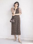 【ラシュッド/LASUD】のパフスリーブラメフラワードレス キャメル|ID: prp329100004982271 ipo3291000000037325774