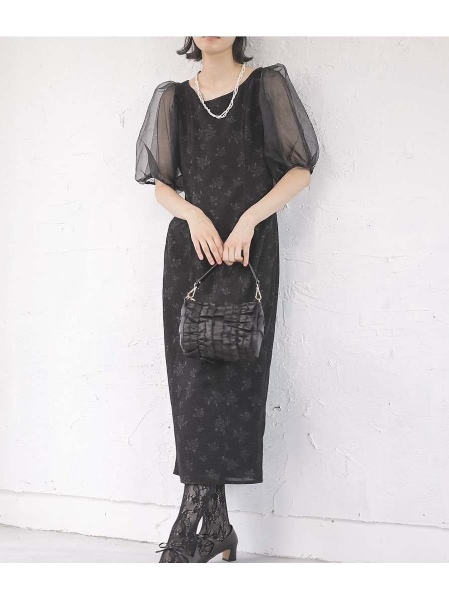 【ラシュッド/LASUD】のパフスリーブラメフラワードレス インテリア・キッズ・メンズ・レディースファッション・服の通販 founy(ファウニー) 　ファッション　Fashion　レディースファッション　Fashion for Women　ワンピース　Dresses　フォーマル・パーティードレス・結婚式用ドレス　Elegant & Casual Dresses　オーガンジー　Organza Fabric　チュール　Tulip, Tulip Motif　バランス　Balance, Style Balance　フェミニン　Feminine, Girly　エレガント 上品　Elegant　ブラック|ID: prp329100004982271 ipo3291000000037325775