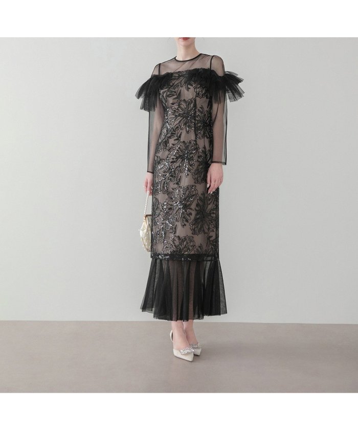 【レジャ/Leja】のフラワースパンコールヘムチュールIラインワンピースドレス結婚式 インテリア・キッズ・メンズ・レディースファッション・服の通販 founy(ファウニー) https://founy.com/ ファッション Fashion レディースファッション Fashion for Women ワンピース Dresses フォーマル・パーティードレス・結婚式用ドレス Elegant & Casual Dresses 結婚式 Wedding |ID: prp329100004982282 ipo3291000000037325809