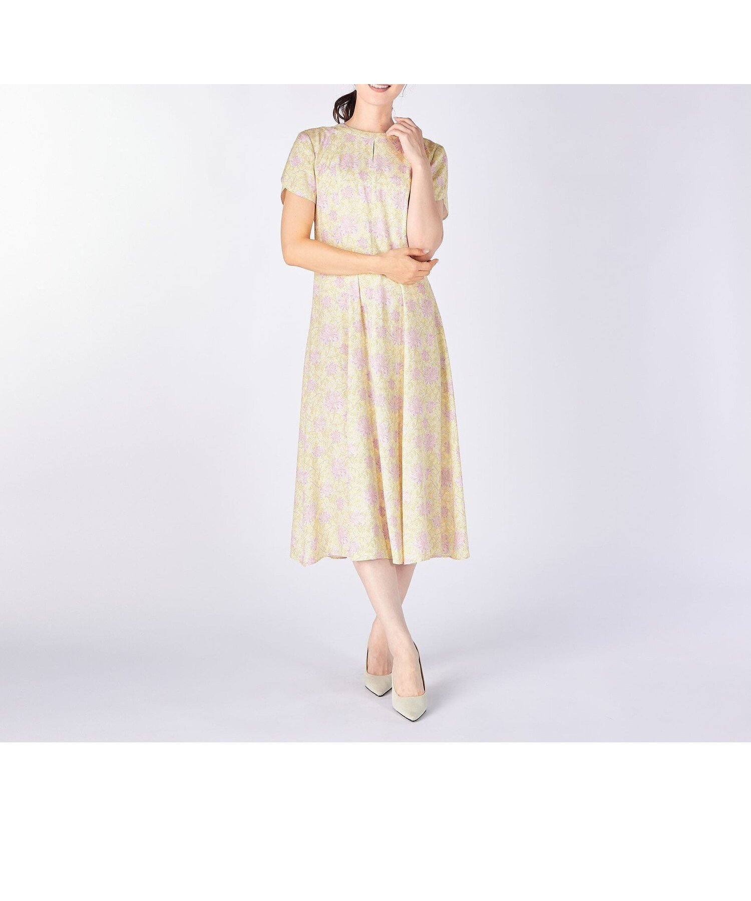 【キース/KEITH】のV A May Morrisワンピース インテリア・キッズ・メンズ・レディースファッション・服の通販 founy(ファウニー) 　ファッション　Fashion　レディースファッション　Fashion for Women　ワンピース　Dresses　エレガント 上品　Elegant　クラシカル　Classical, Vintage-Inspired　スリーブ　Sleeve, Long Sleeve / Short Sleeve　ドレープ　Drape, Draping Fabric　フェミニン　Feminine, Girly　フレア　Flare, Flared　フロント　Front, Front Design　半袖　Short Sleeve, Half Sleeve　イエロー|ID: prp329100004982304 ipo3291000000037325875