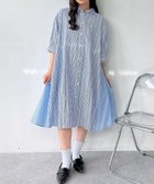 【アズノウアズ プラス/AS KNOW AS plus】の○『ゆったりサイズ』『ポケット付き』異素材合わせて7分袖シャツワンピース BLストラ6|ID: prp329100004982326 ipo3291000000037325965