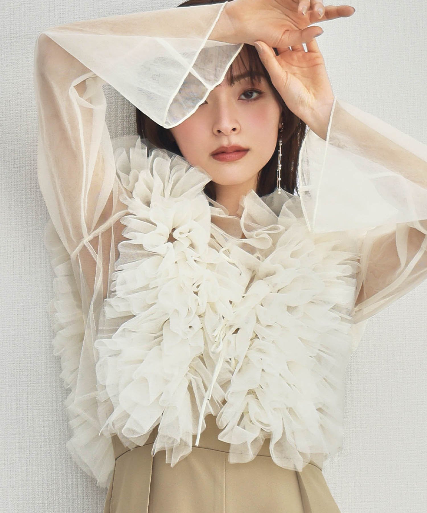 【リバーフィールド アンド コー/RIVER FIELD & Co】の《2026春新作》チュールフリルブラウス オールインワン パンツドレス 結婚式 大人の最旬トレンドファッション＆コーディネート founy(ファウニー) 　ファッション　Fashion　レディースファッション　Fashion for Women　パンツ　Pants & Trousers　オケージョン　Occasion Wear　春　Spring　シアー　Sheer, See-Through　ストレッチ　Stretch, Stretchy Fabric　チュール　Tulip, Tulip Motif　ツイル　Twist, Twisted Detail　ドレス　Dress, One-Piece　フリル　Frill, Ruffle　ロング　Long, Long-Length　ワイド　Wide, Wide Fit　再入荷　Restock / Back in Stock　おすすめ　Recommended / Our Picks　エレガント 上品　Elegant　結婚式　Wedding　披露宴　Wedding Reception　二次会　After Party　2026年　2026　2026春夏・S/S　Spring/Summer 2026 SS26　 other-1|ID: prp329100004982332 ipo3291000000037325994