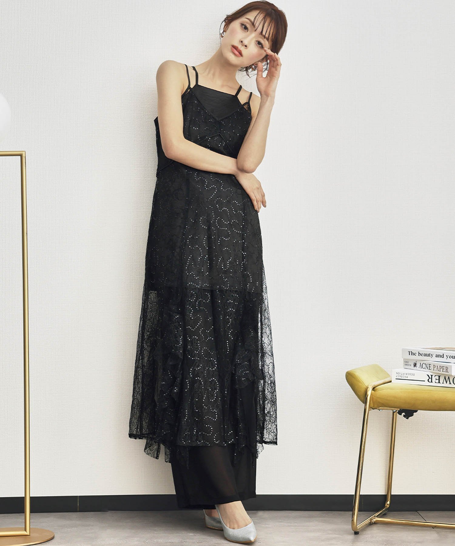 【リバーフィールド アンド コー/RIVER FIELD & Co】のスパンコールレースドレス 3点セット 結婚式 パンツドレス パーティードレス インテリア・キッズ・メンズ・レディースファッション・服の通販 founy(ファウニー) 　ファッション　Fashion　レディースファッション　Fashion for Women　パンツ　Pants & Trousers　インナー　Innerwear　キャミワンピース　Cami Dress, Slip Dress　サテン　Satin, Glossy Fabric　シフォン　Chiffon, Lightweight Fabric　スパンコール　Sequins, Sequin Embellishment　セットアップ　Set-Up, Coordinated Outfit　チュール　Tulip, Tulip Motif　ドレス　Dress, One-Piece　人気　Popular, Best Seller　バランス　Balance, Style Balance　フォーマル　Formal, Dressy　モダン　Modern, Contemporary　無地　Plain, Solid Color　レース　Lace, Lace Fabric　再入荷　Restock / Back in Stock　おすすめ　Recommended / Our Picks　結婚式　Wedding　披露宴　Wedding Reception　二次会　After Party　BK|ID: prp329100004982334 ipo3291000000037326003