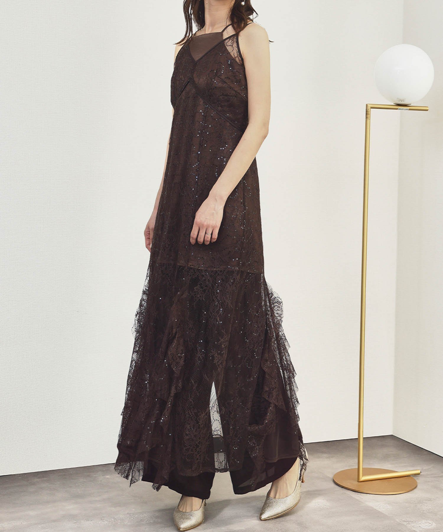 【リバーフィールド アンド コー/RIVER FIELD & Co】のスパンコールレースドレス 3点セット 結婚式 パンツドレス パーティードレス インテリア・キッズ・メンズ・レディースファッション・服の通販 founy(ファウニー) 　ファッション　Fashion　レディースファッション　Fashion for Women　パンツ　Pants & Trousers　インナー　Innerwear　キャミワンピース　Cami Dress, Slip Dress　サテン　Satin, Glossy Fabric　シフォン　Chiffon, Lightweight Fabric　スパンコール　Sequins, Sequin Embellishment　セットアップ　Set-Up, Coordinated Outfit　チュール　Tulip, Tulip Motif　ドレス　Dress, One-Piece　人気　Popular, Best Seller　バランス　Balance, Style Balance　フォーマル　Formal, Dressy　モダン　Modern, Contemporary　無地　Plain, Solid Color　レース　Lace, Lace Fabric　再入荷　Restock / Back in Stock　おすすめ　Recommended / Our Picks　結婚式　Wedding　披露宴　Wedding Reception　二次会　After Party　BR|ID: prp329100004982334 ipo3291000000037326004
