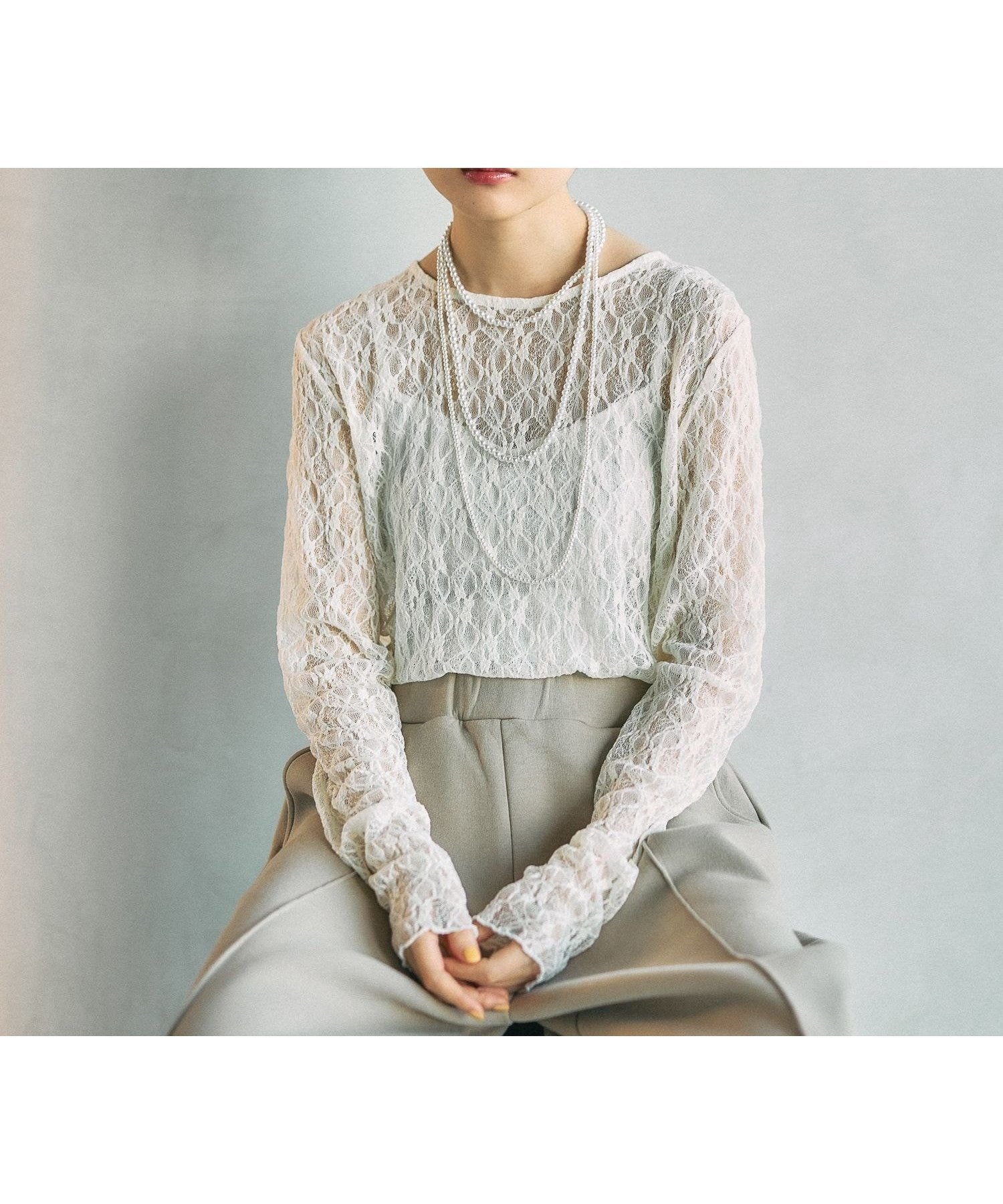 【レプシィム ローリーズファーム/LEPSIM LOWRYS FARM】のレースインナー インテリア・キッズ・メンズ・レディースファッション・服の通販 founy(ファウニー) 　ファッション　Fashion　レディースファッション　Fashion for Women　おすすめ　Recommended / Our Picks　インナー　Innerwear　スウェット / スエット　Sweatshirt, Sweatwear　ストレッチ　Stretch, Stretchy Fabric　デニム　Denim, Jeans Material　ペプラム　Peplum, Flared Hem　レース　Lace, Lace Fabric　ワンポイント　One Point, Statement Accent　春　Spring　長袖　Long Sleeve, Full Sleeve　アイボリー08|ID: prp329100004982353 ipo3291000000037326083