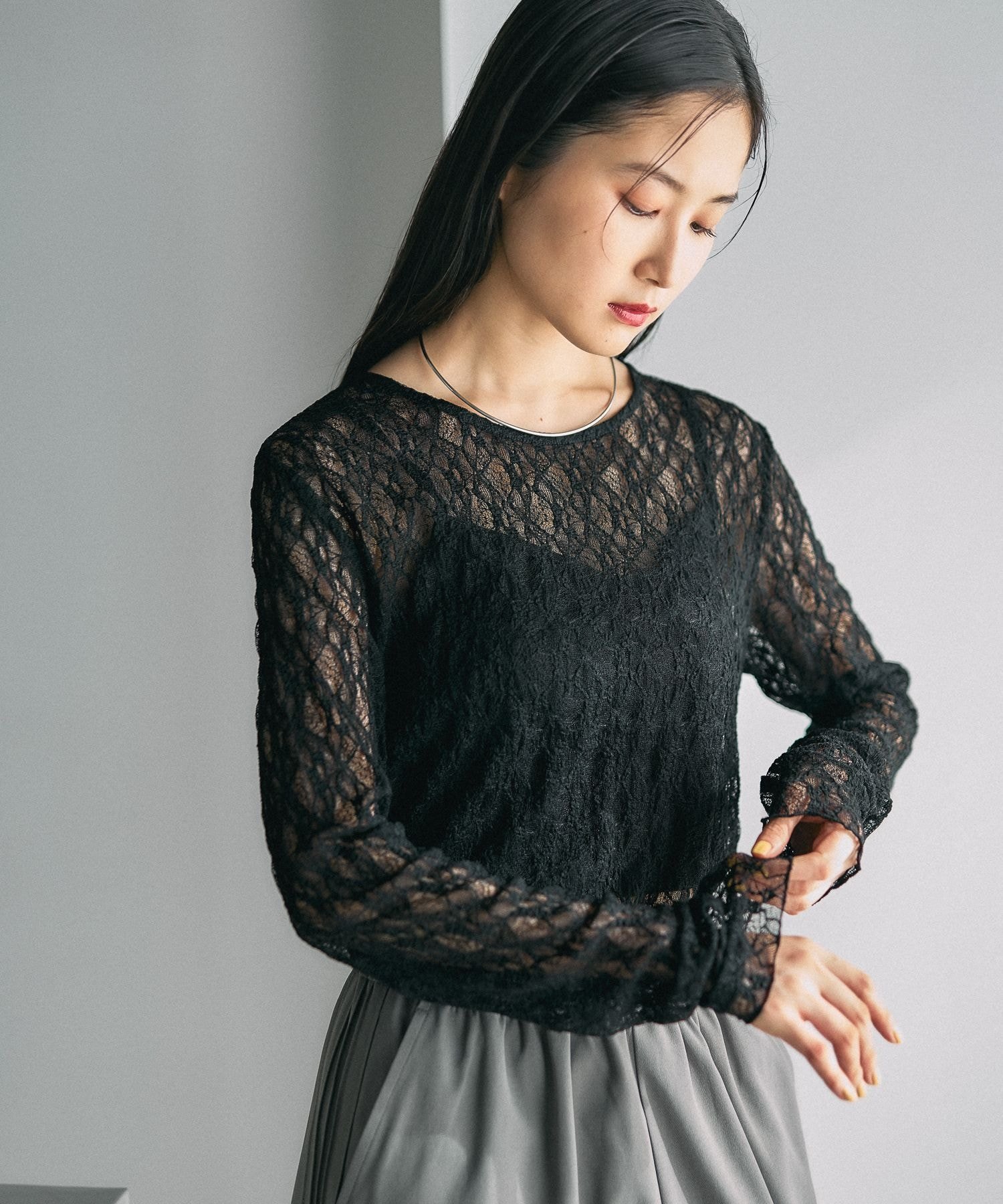 【レプシィム ローリーズファーム/LEPSIM LOWRYS FARM】のレースインナー インテリア・キッズ・メンズ・レディースファッション・服の通販 founy(ファウニー) 　ファッション　Fashion　レディースファッション　Fashion for Women　おすすめ　Recommended / Our Picks　インナー　Innerwear　スウェット / スエット　Sweatshirt, Sweatwear　ストレッチ　Stretch, Stretchy Fabric　デニム　Denim, Jeans Material　ペプラム　Peplum, Flared Hem　レース　Lace, Lace Fabric　ワンポイント　One Point, Statement Accent　春　Spring　長袖　Long Sleeve, Full Sleeve　ブラック09|ID: prp329100004982353 ipo3291000000037326084