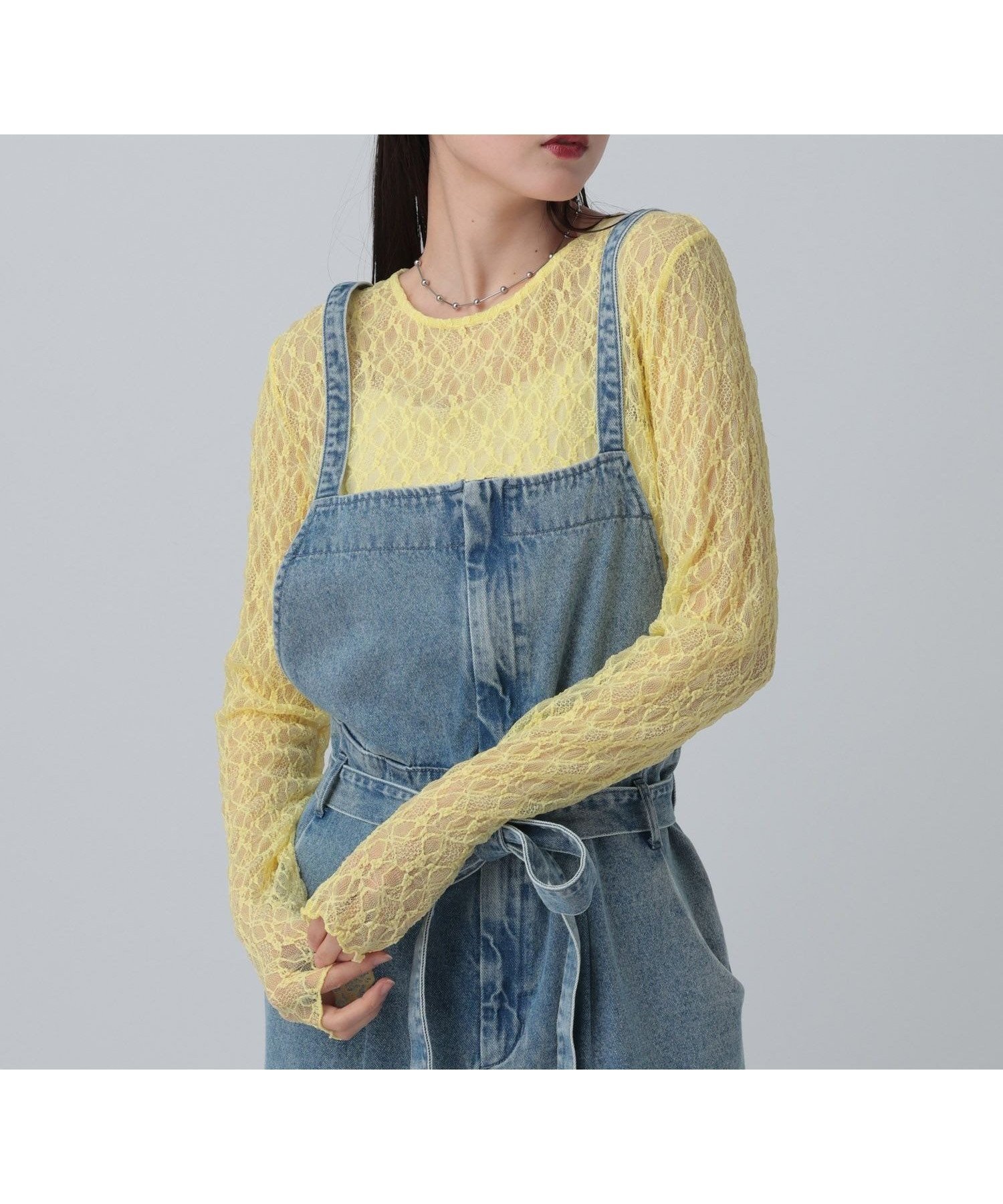 【レプシィム ローリーズファーム/LEPSIM LOWRYS FARM】のレースインナー インテリア・キッズ・メンズ・レディースファッション・服の通販 founy(ファウニー) 　ファッション　Fashion　レディースファッション　Fashion for Women　おすすめ　Recommended / Our Picks　インナー　Innerwear　スウェット / スエット　Sweatshirt, Sweatwear　ストレッチ　Stretch, Stretchy Fabric　デニム　Denim, Jeans Material　ペプラム　Peplum, Flared Hem　レース　Lace, Lace Fabric　ワンポイント　One Point, Statement Accent　春　Spring　長袖　Long Sleeve, Full Sleeve　ライトイエロー60|ID: prp329100004982353 ipo3291000000037326085