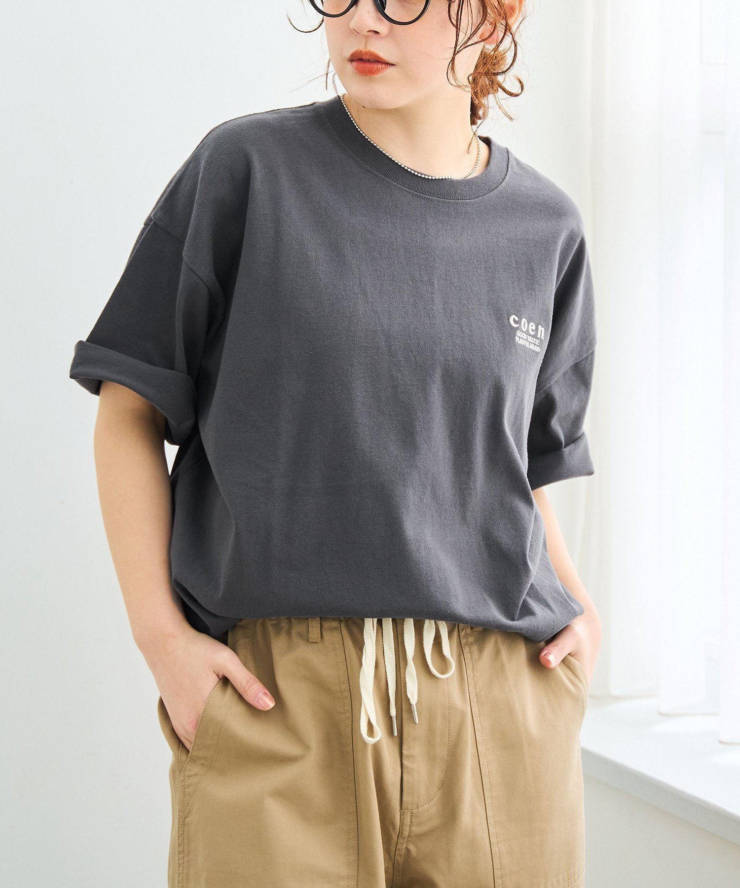 【コーエン/COEN】のcoen(コーエン)ロゴ刺繍 ユニT インテリア・キッズ・メンズ・レディースファッション・服の通販 founy(ファウニー) 　ファッション　Fashion　レディースファッション　Fashion for Women　インナー　Innerwear　春　Spring　キャップ　Cap, Baseball Cap　コンパクト　Compact, Small Size　スウェット / スエット　Sweatshirt, Sweatwear　トレンド　Trend, Trending Now　トレーナー　Sweatshirt, Trainer　定番　Standard, Basic Item　ビスチェ　Bustier, Corset Top　ボーダー　Border, Stripe　無地　Plain, Solid Color　リラックス　Relax, Relaxed Fit　ロング　Long, Long-Length　2026年　2026　2026春夏・S/S　Spring/Summer 2026 SS26　DK.GRAY|ID: prp329100004982355 ipo3291000000037326094