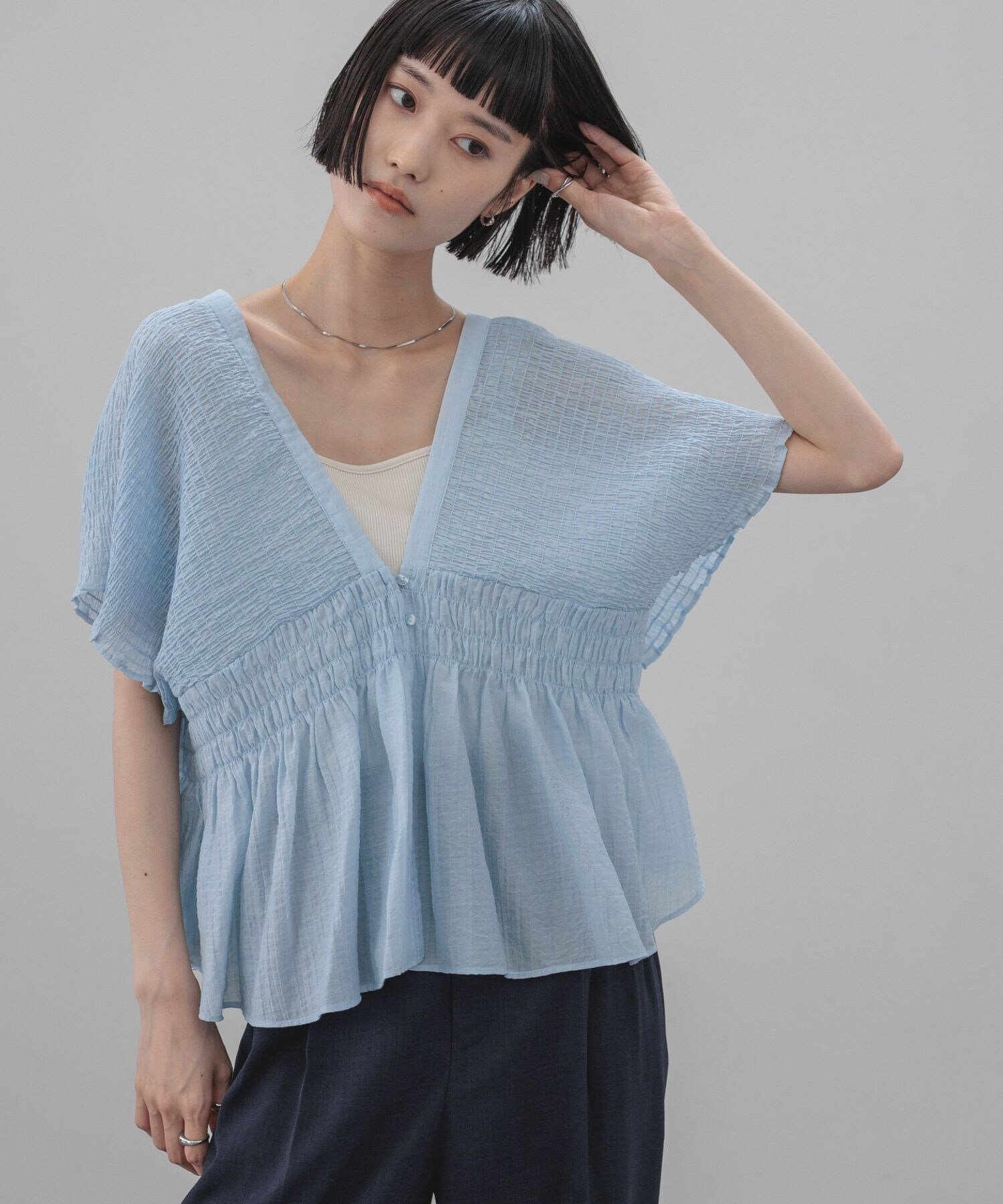 【ローリーズファーム/LOWRYS FARM】のヨウリュウシャーリングショートフレンチスリーブ 大人の最旬トレンドファッション＆コーディネート founy(ファウニー) 　ファッション　Fashion　レディースファッション　Fashion for Women　シアー　Sheer, See-Through　ショート　Short, Short Length　チェック　Check, Plaid, Tartan　デニム　Denim, Jeans Material　ボトム　Bottoms, Lower Wear　人気　Popular, Best Seller　夏　Summer　 other-1|ID: prp329100004982363 ipo3291000000037326180