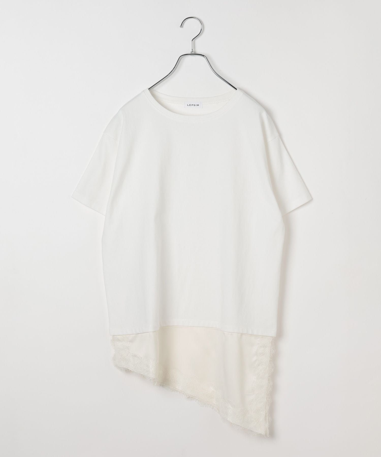 【レプシィム ローリーズファーム/LEPSIM LOWRYS FARM】のサテンレースドッキングT インテリア・キッズ・メンズ・レディースファッション・服の通販 founy(ファウニー) 　ファッション　Fashion　レディースファッション　Fashion for Women　おすすめ　Recommended / Our Picks　サテン　Satin, Glossy Fabric　シンプル　Simple, Minimal　デニム　Denim, Jeans Material　トレンド　Trend, Trending Now　ドッキング　Docking, Mixed Material　ヘムライン　Hemline, Bottom Cut　レース　Lace, Lace Fabric　オフホワイト05|ID: prp329100004982364 ipo3291000000037326193