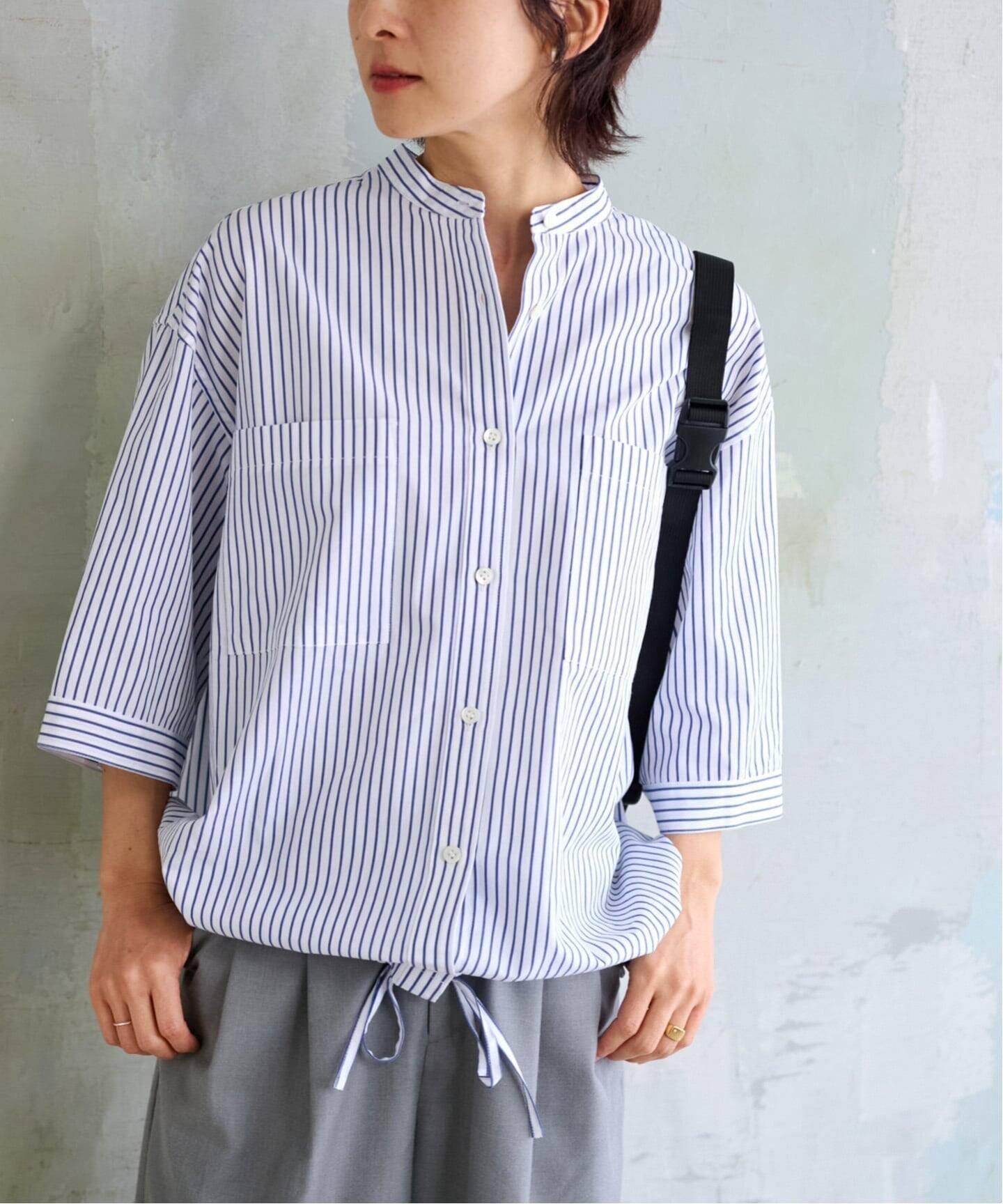 【ジャーナルスタンダード レリューム/JOURNAL STANDARD relume】の《追加 / 新色》ストライプバンドカラードロストシャツ インテリア・キッズ・メンズ・レディースファッション・服の通販 founy(ファウニー) 　ファッション　Fashion　レディースファッション　Fashion for Women　トップス・カットソー　Cut & Sew Tops　シャツ・ブラウス・オフィスカジュアル　Elegant Blouses & Button-Ups　2026年　2026　2026春夏・S/S　Spring/Summer 2026 SS26　ストライプ　Stripe, Striped Pattern　ブラウジング　Blouson Silhouette, Cinched Waist　人気　Popular, Best Seller　羽織　Haori, Light Jacket　ホワイト|ID: prp329100004982369 ipo3291000000037326250
