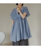 【ローリーズファーム/LOWRYS FARM】のシャーリングチュニックフレンチスリーブ 大人の最旬トレンドファッション＆コーディネート founy(ファウニー) ファッション Fashion レディースファッション Fashion for Women トップス・カットソー Cut & Sew Tops おすすめ Recommended / Our Picks シアー Sheer, See-Through シャーリング Shirring, Ruched チェック Check, Plaid, Tartan チュニック Tunic, Long Top デニム Denim, Jeans Material 夏 Summer thumbnail ブルー|ID: prp329100004982375 ipo3291000000037326326