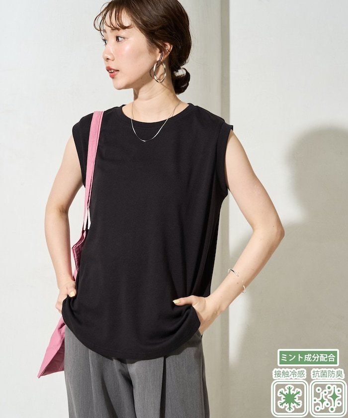 【フリークスストア/FREAK'S STORE】の限定展開 抗菌防臭・接触冷感 MINT(ミント) クルーネック ノースリーブ Tシャツ インテリア・キッズ・メンズ・レディースファッション・服の通販 founy(ファウニー) 　ファッション　Fashion　レディースファッション　Fashion for Women　トップス・カットソー　Cut & Sew Tops　キャミソール&ノースリーブ　Camisoles & Sleeveless Tops　シャツ・ブラウス・オフィスカジュアル　Elegant Blouses & Button-Ups　ロングTシャツ・Tシャツ　Longline T-Shirts & Tees　2026年　2026　2026春夏・S/S　Spring/Summer 2026 SS26　オレンジ　Orange　スリーブ　Sleeve, Long Sleeve / Short Sleeve　ノースリーブ　Sleeveless, No-Sleeve　バランス　Balance, Style Balance　ラウンド　Round, Round Neck　夏　Summer　抗菌　Antibacterial, Bacteria-Resistant　S/S・春夏　SS, Spring/Summer, Warm Season　ブラック|ID: prp329100004982377 ipo3291000000037326343