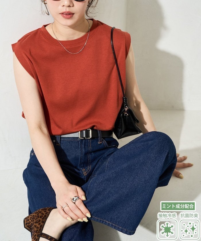【フリークスストア/FREAK'S STORE】の限定展開 抗菌防臭・接触冷感 MINT(ミント) クルーネック ノースリーブ Tシャツ インテリア・キッズ・メンズ・レディースファッション・服の通販 founy(ファウニー) 　ファッション　Fashion　レディースファッション　Fashion for Women　トップス・カットソー　Cut & Sew Tops　キャミソール&ノースリーブ　Camisoles & Sleeveless Tops　シャツ・ブラウス・オフィスカジュアル　Elegant Blouses & Button-Ups　ロングTシャツ・Tシャツ　Longline T-Shirts & Tees　2026年　2026　2026春夏・S/S　Spring/Summer 2026 SS26　オレンジ　Orange　スリーブ　Sleeve, Long Sleeve / Short Sleeve　ノースリーブ　Sleeveless, No-Sleeve　バランス　Balance, Style Balance　ラウンド　Round, Round Neck　夏　Summer　抗菌　Antibacterial, Bacteria-Resistant　S/S・春夏　SS, Spring/Summer, Warm Season　オレンジ|ID: prp329100004982377 ipo3291000000037326346